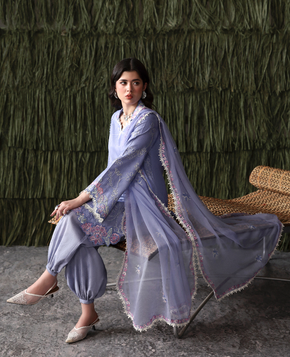 Republic Womenswear | Basics Pret | Cornflower Blue - Luxury Dress - available at Maria Faisal in UK and USA.