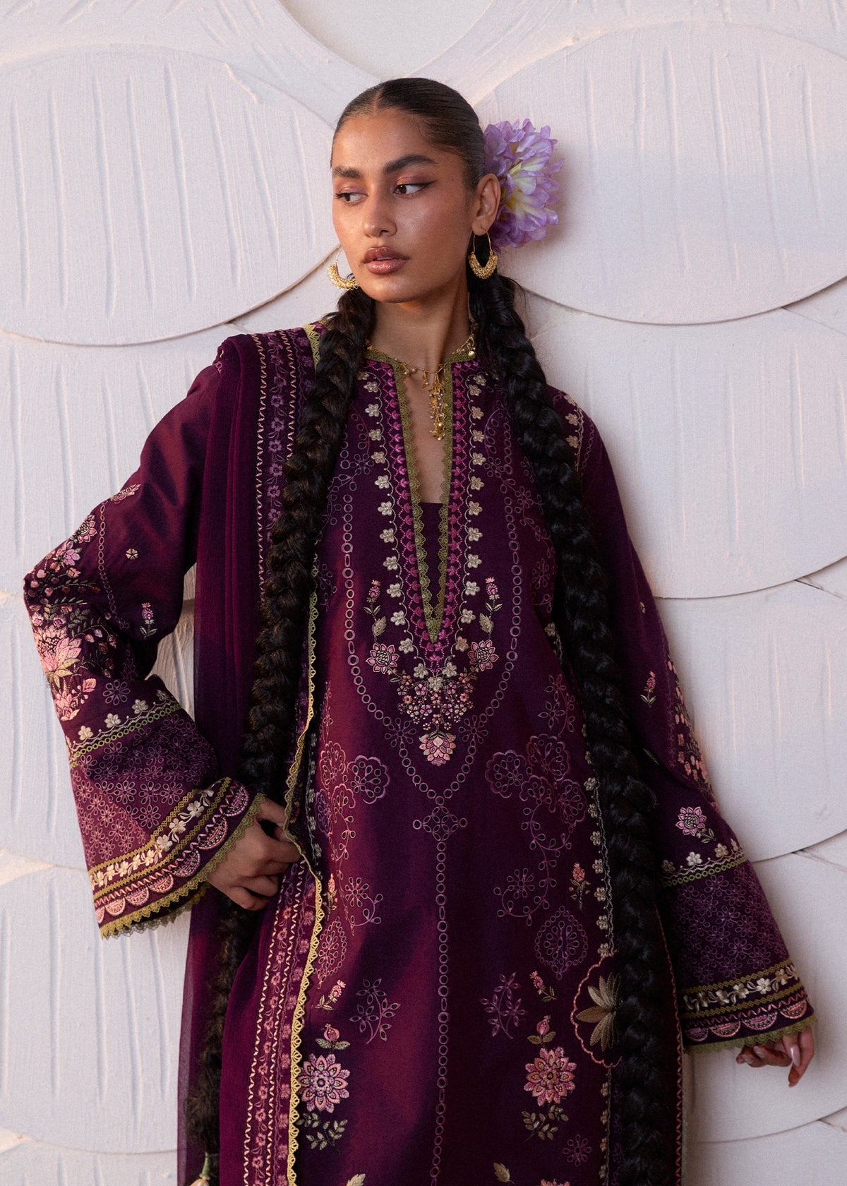 Hussain Rehar | Zan SS26 | Banafsh - Luxury Dress - available at Maria Faisal in UK and USA.
