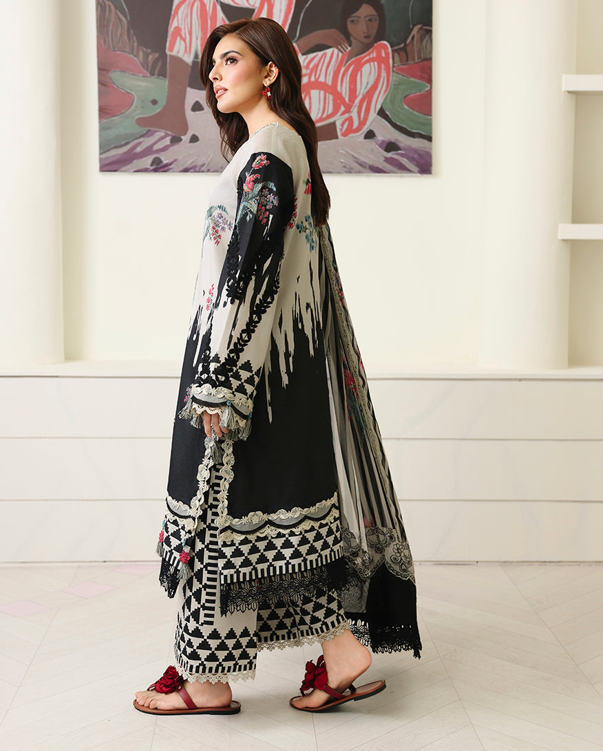 Roheenaz | Petals in Print | Black Petals - Casual Dress - available at Maria Faisal in UK and USA.