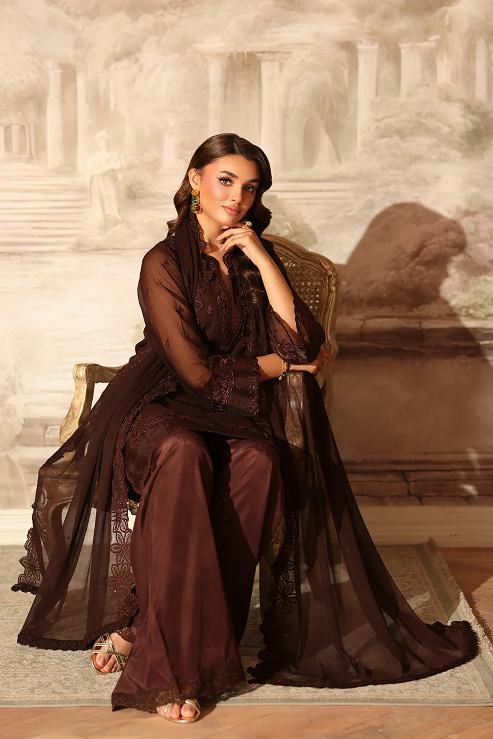 Azure | Ensembles | Cocoa Drape - Casual Dress - available at Maria Faisal in UK and USA.