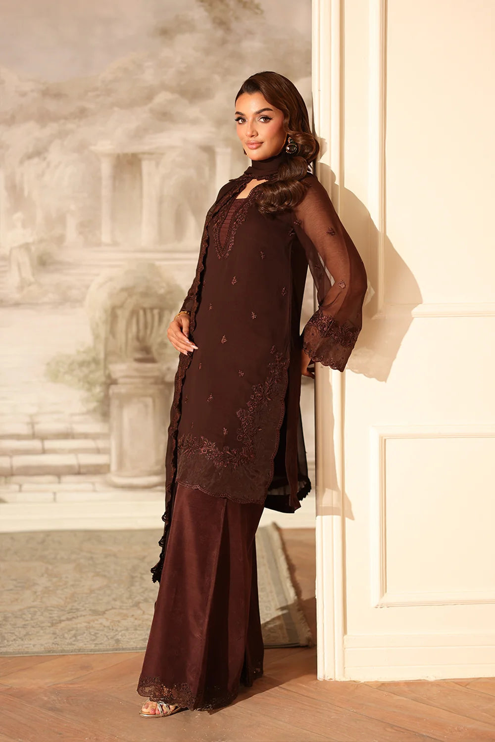 Azure | Ensembles | Cocoa Drape - Casual Dress - available at Maria Faisal in UK and USA.