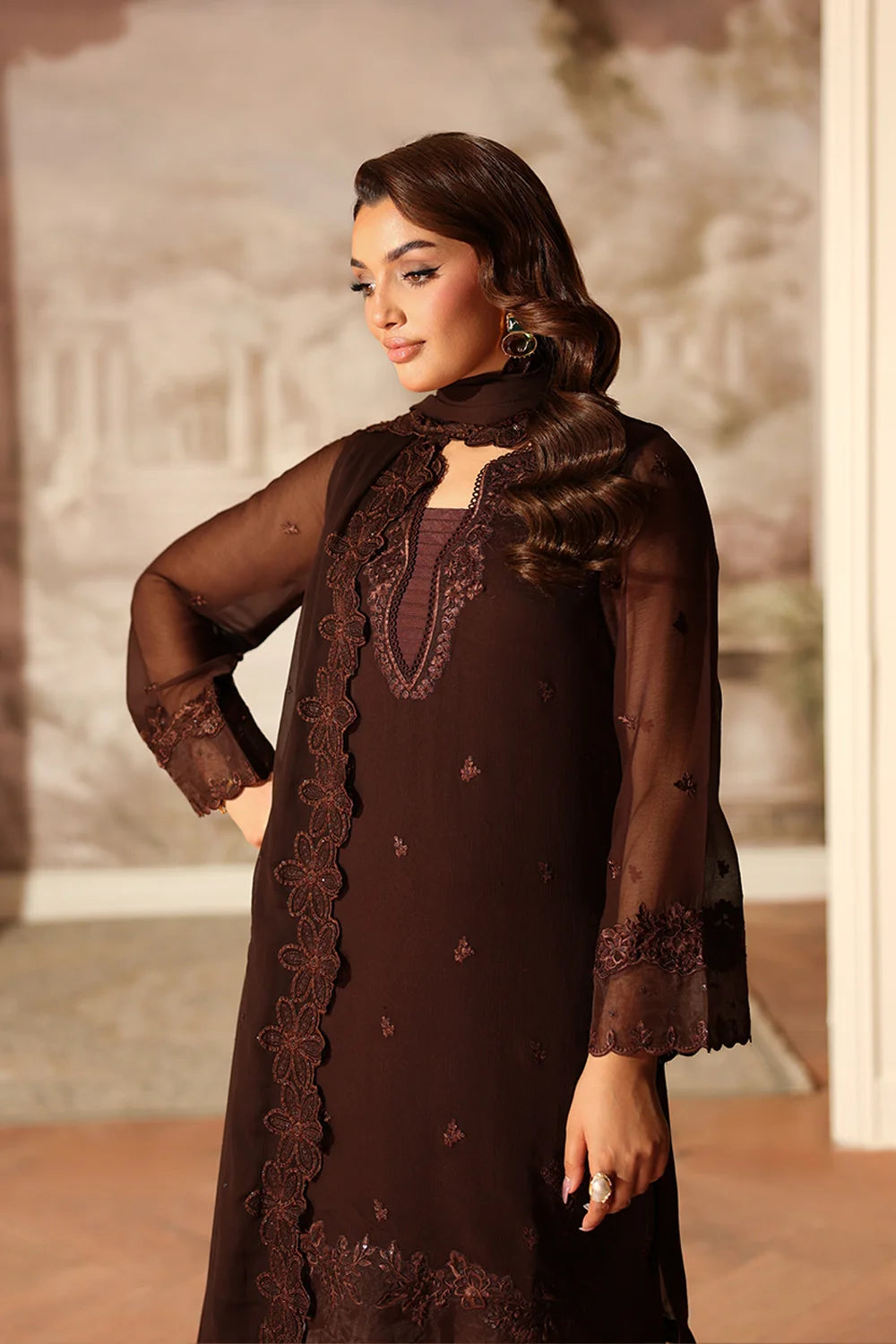 Azure | Ensembles | Cocoa Drape - Casual Dress - available at Maria Faisal in UK and USA.