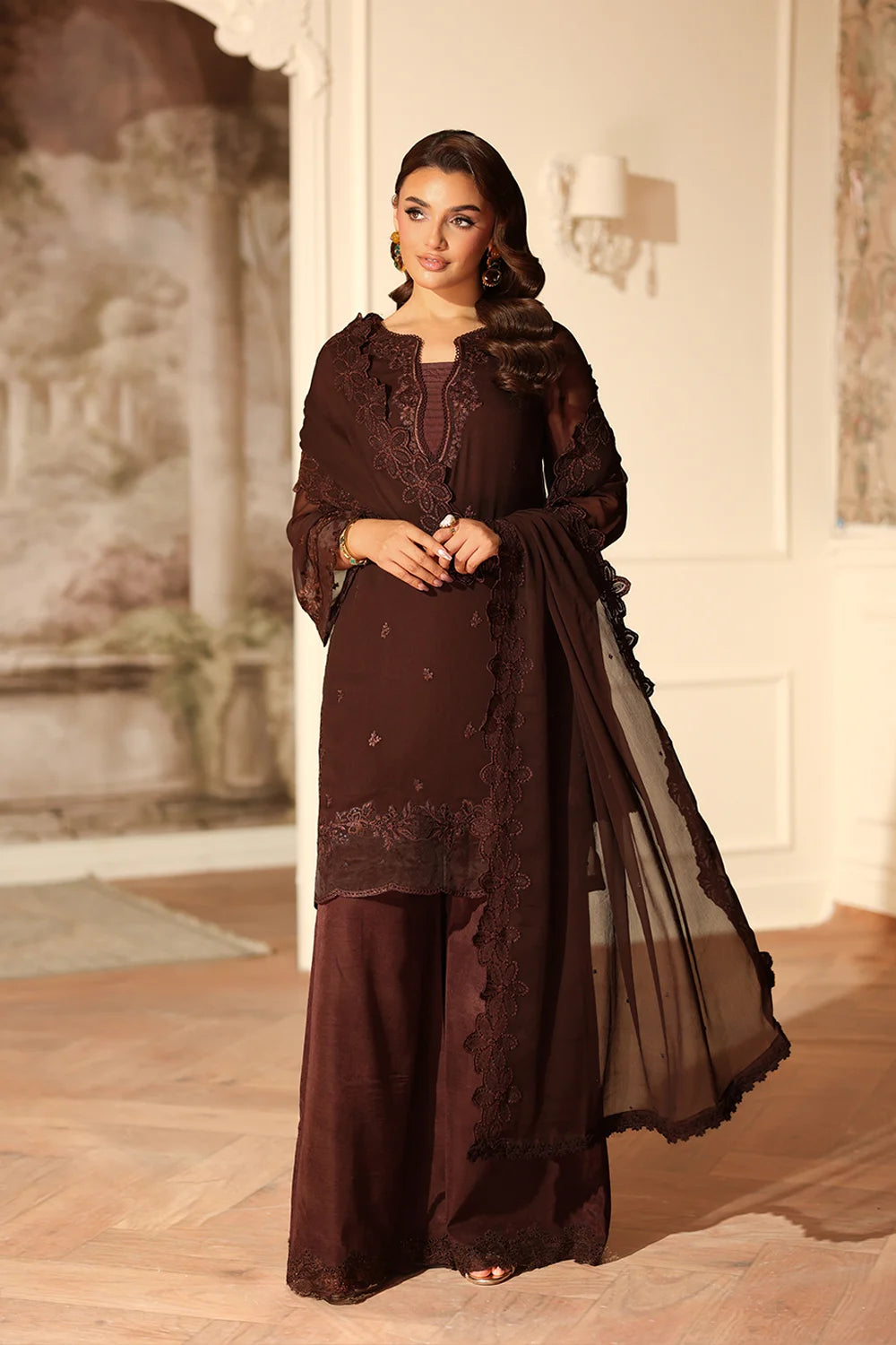 Azure | Ensembles | Cocoa Drape - Casual Dress - available at Maria Faisal in UK and USA.