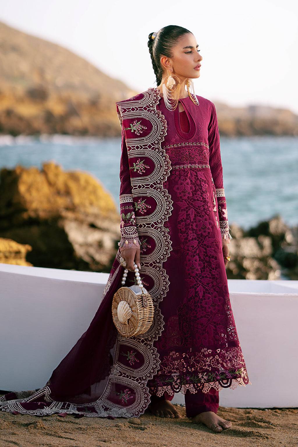 AJR Couture | Dastan Luxury Lawn 25 | Cherry Wine by Maria Faisal - Registered Vendor of : AJR Couture - type : Ladies Clothes - 100% original wedding dresses