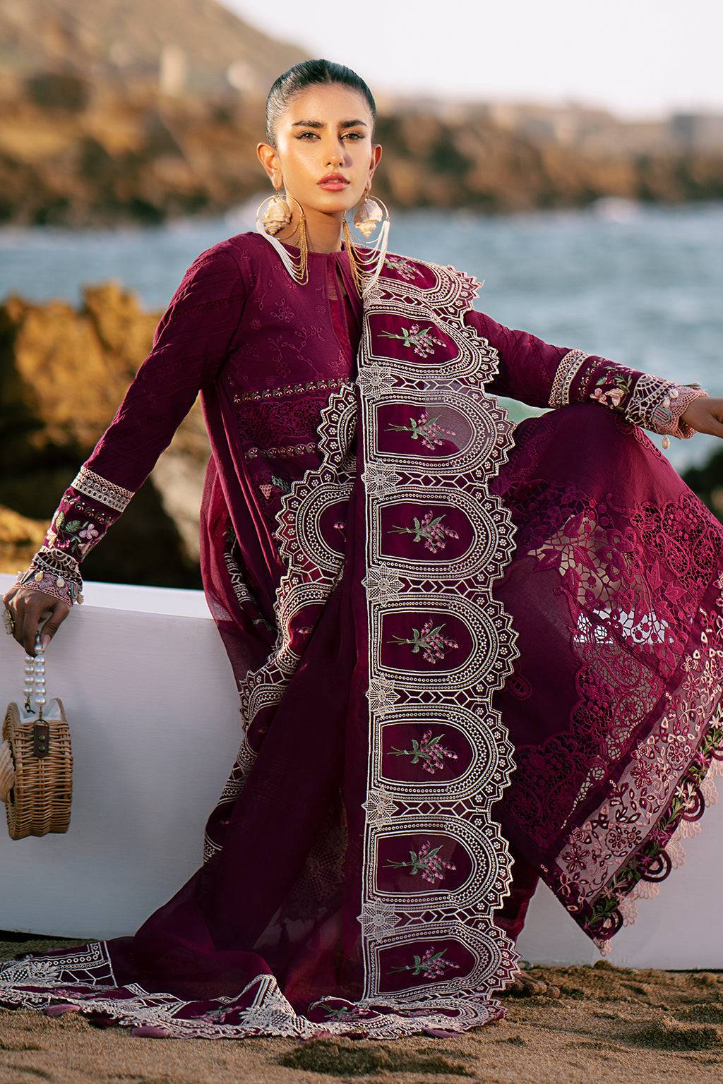 AJR Couture | Dastan Luxury Lawn 25 | Cherry Wine by Maria Faisal - Registered Vendor of : AJR Couture - type : Ladies Clothes - 100% original wedding dresses