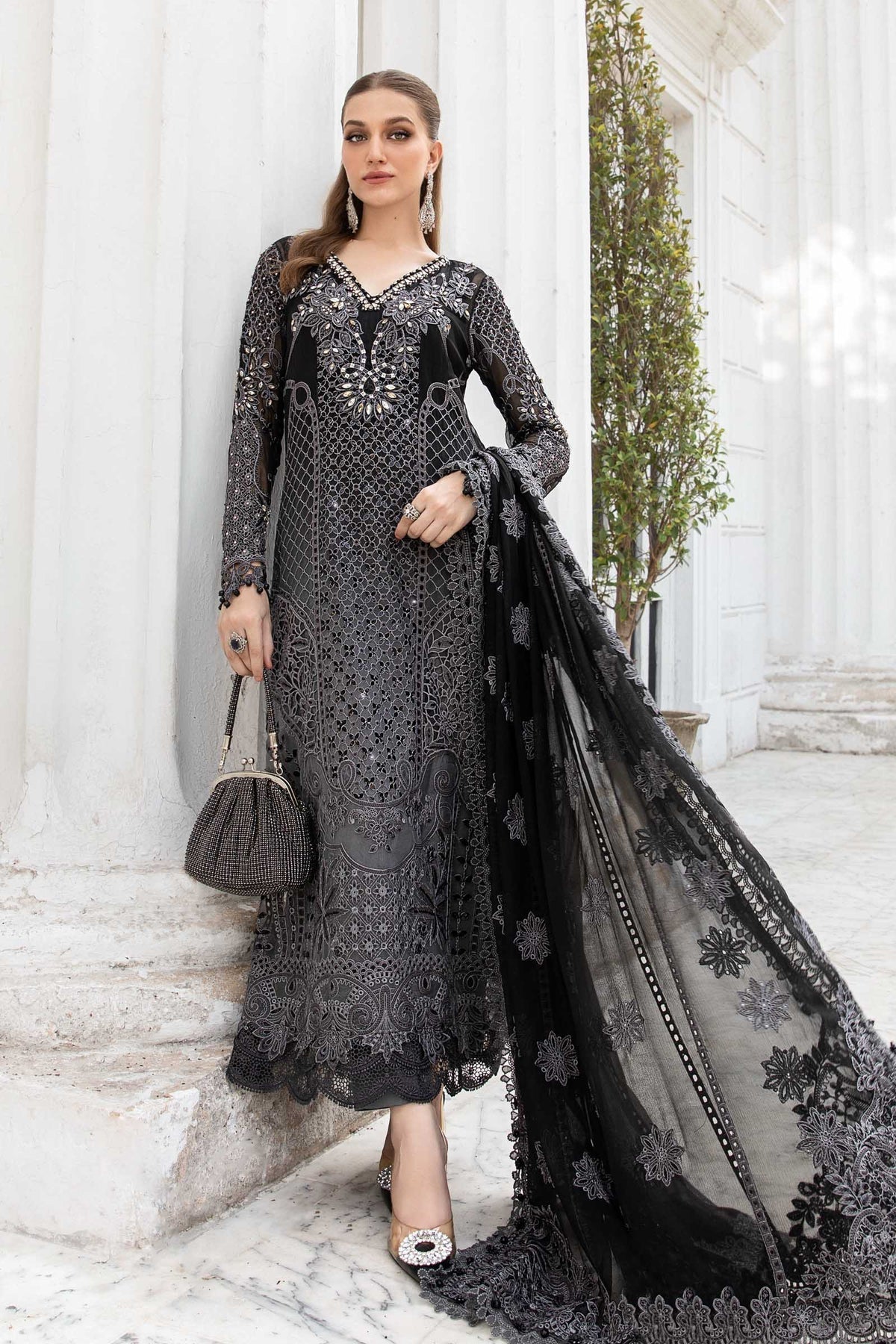 Maria B | Chiffon Formals 24 | Chiffon Suit | MPC-24-101 - Wedding Dress - Maria Faisal