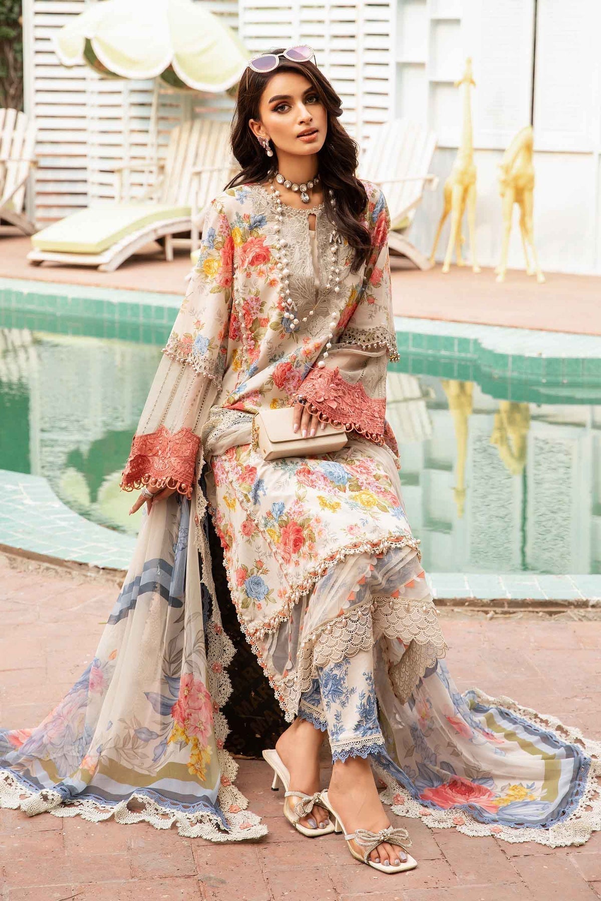 Maria.B | M Print Eid Edit | MPT-2204-A - Designer Dress with Intricate embroidery and embellishments. Shop elegent wedding dress at Maria Faisal.