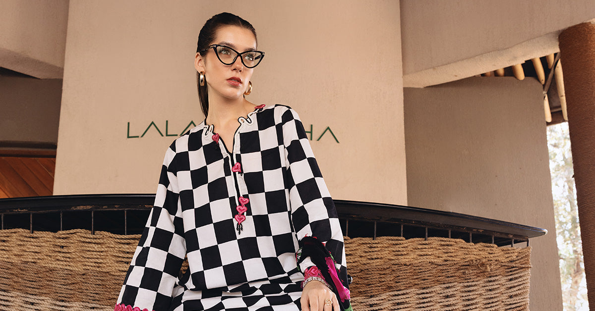 Off White and Black Long Shirt with Pants - Maria B | M Prints Eid'26 | MPT-2906-B - Ladies Clothes - Maria Faisal