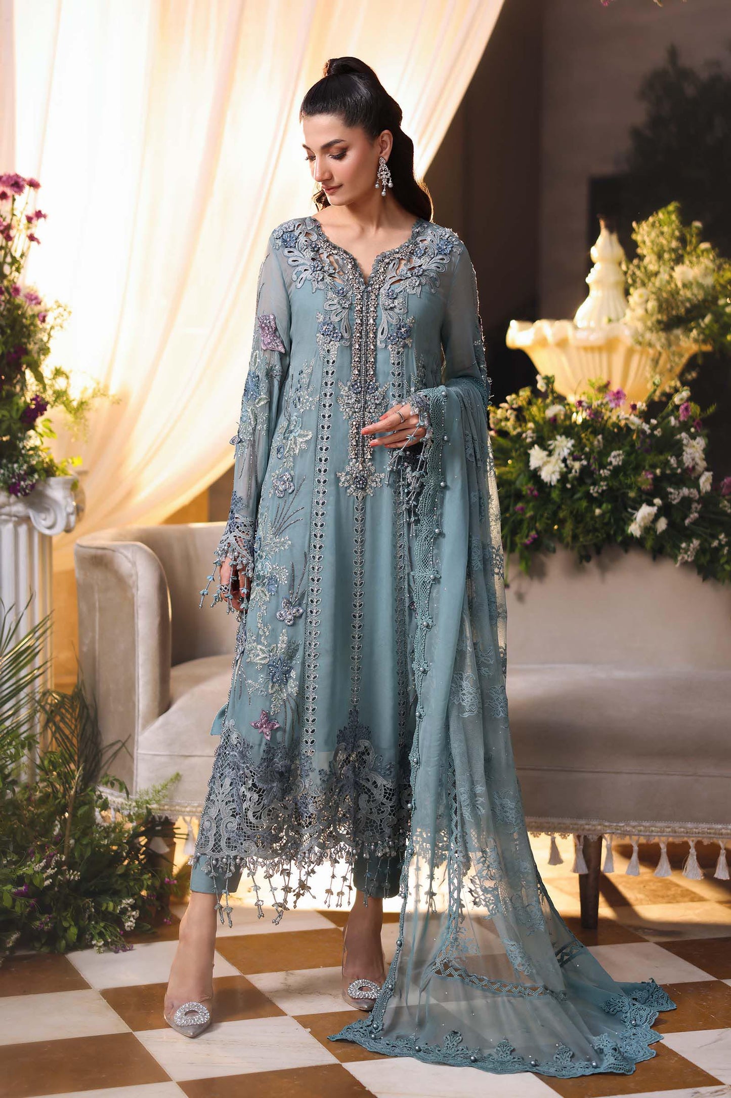 Maria b | Chiffon Formals 26 | MPC-26-106-Slate Blue - Formal Dress - available at Maria Faisal in UK and USA.