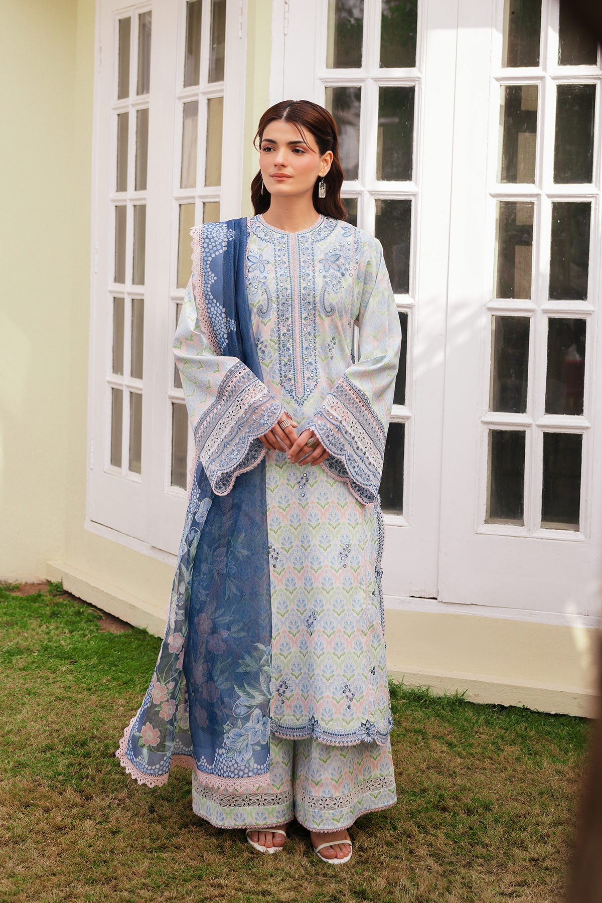 Light Blue Embroidery Lawn Long Shirt - Afrozeh | Florette 26 | Sova