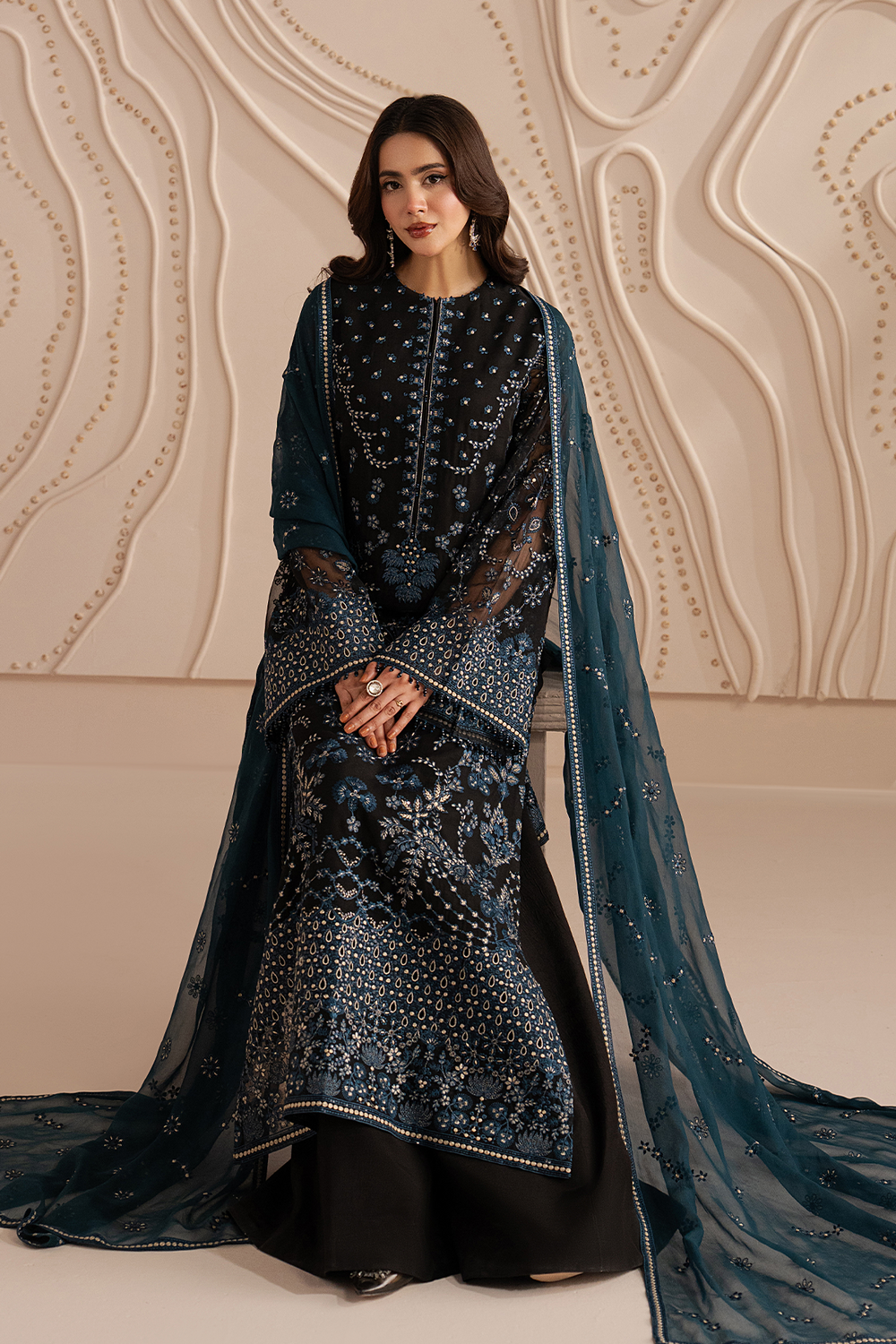 Lavish Premium | Izhare Muhabbat | Black Noir - Formal Dress - available at Maria Faisal in UK and USA.
