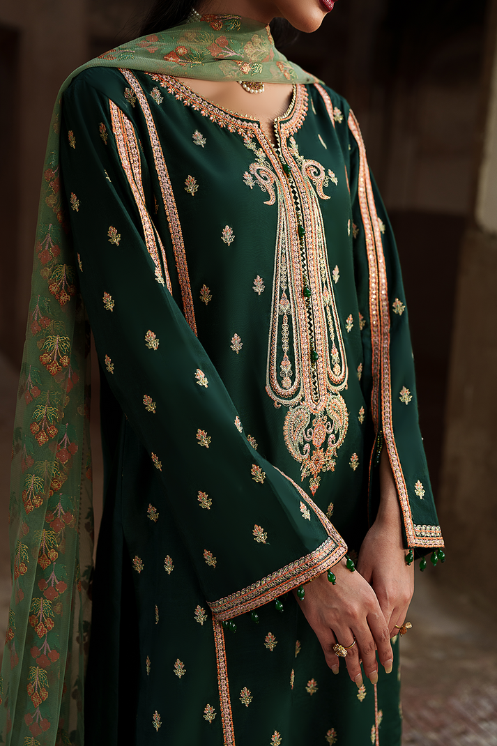 Saad Shaikh | Zaria Festive Pret 25 | EMERALD - Formal Dress - available at Maria Faisal in UK and USA.