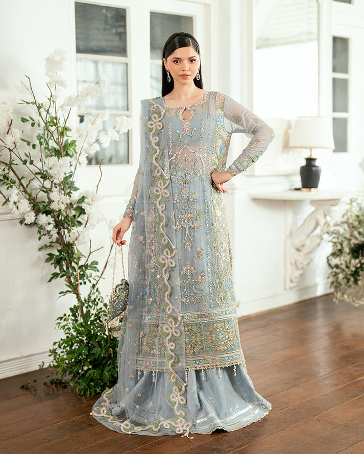 Light Blue Gray Chiffon long shirt Maria Faisal