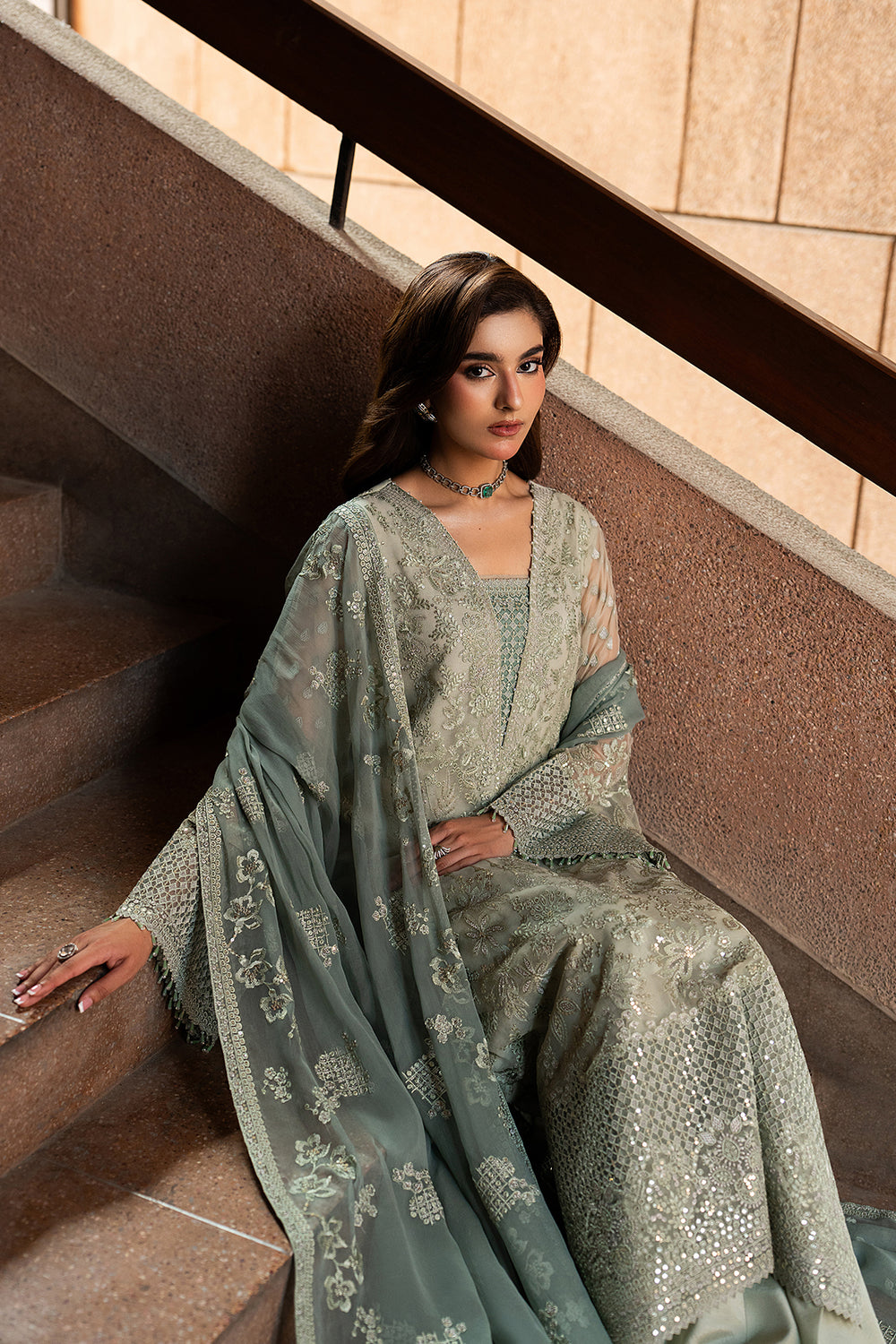 Lavish Premium | Lazawal Formals | PISTACHIO PEARL - Formal Dress - available at Maria Faisal in UK and USA.