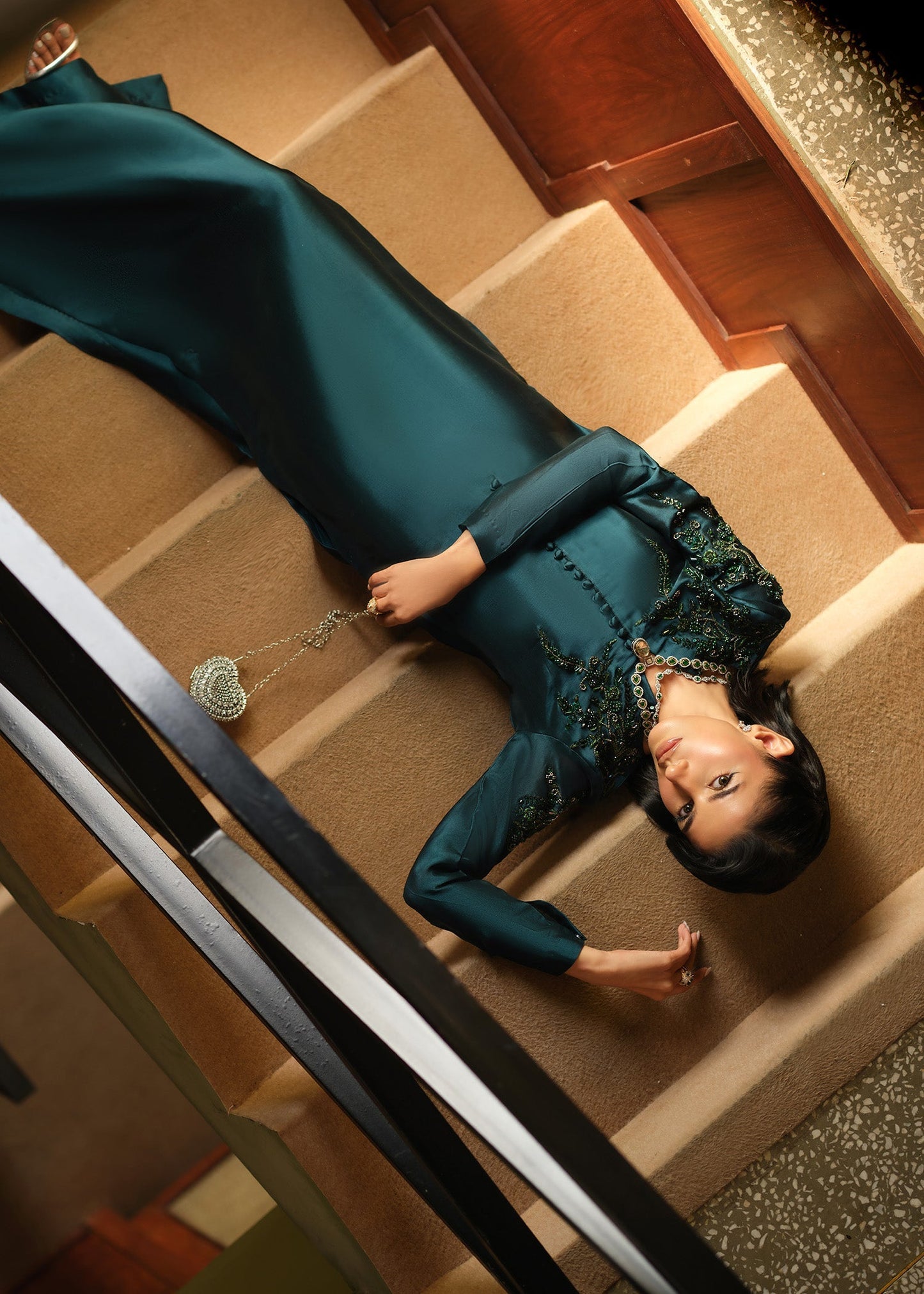 Mahum Asad | Private Hour | Emerald Tonic - Formal Dress - available at Maria Faisal in UK and USA.