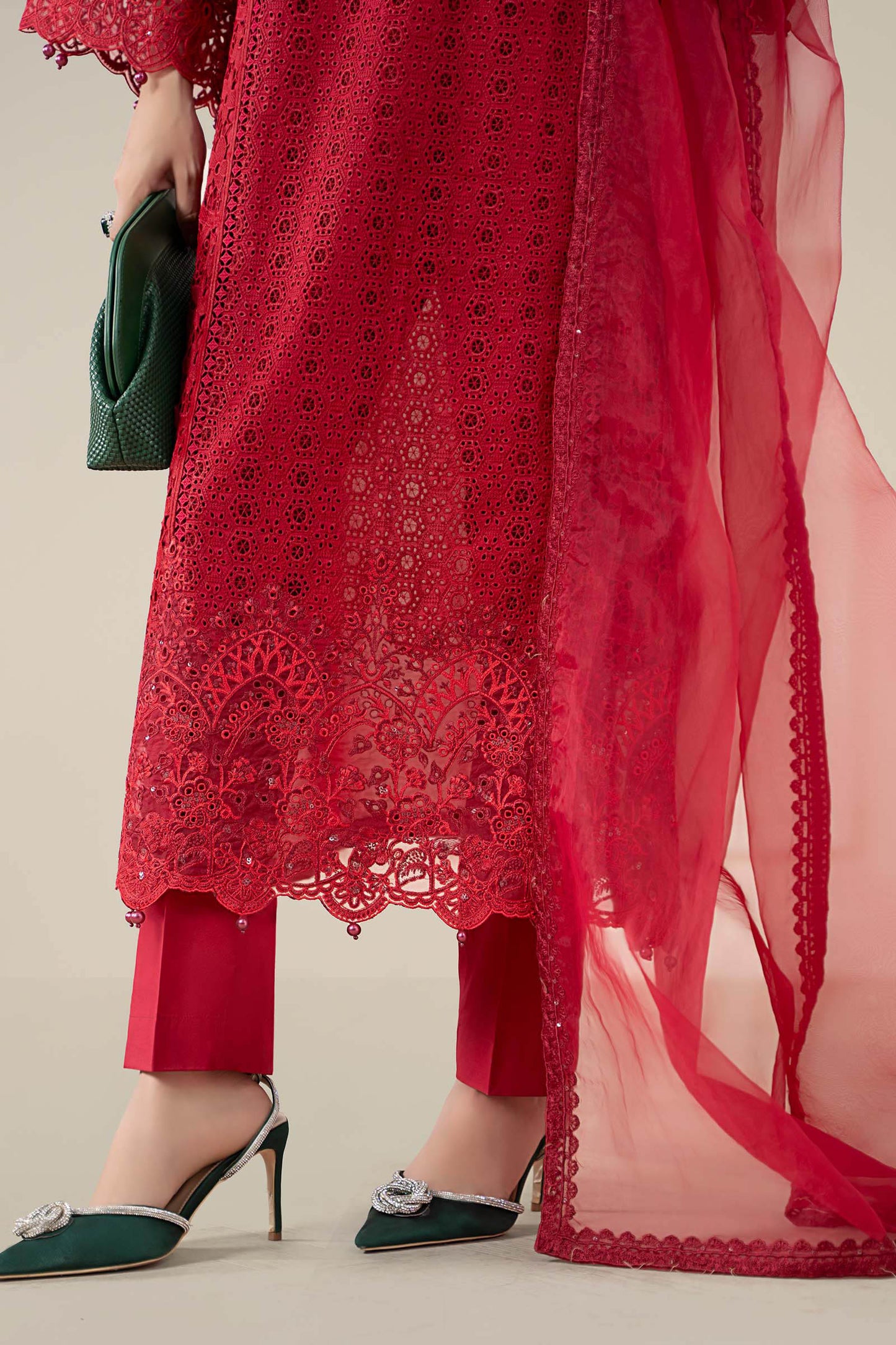 Maria B | Luxury Winter Pret 25 | DW-EF25-08-Red - Ladies Clothes - Maria Faisal