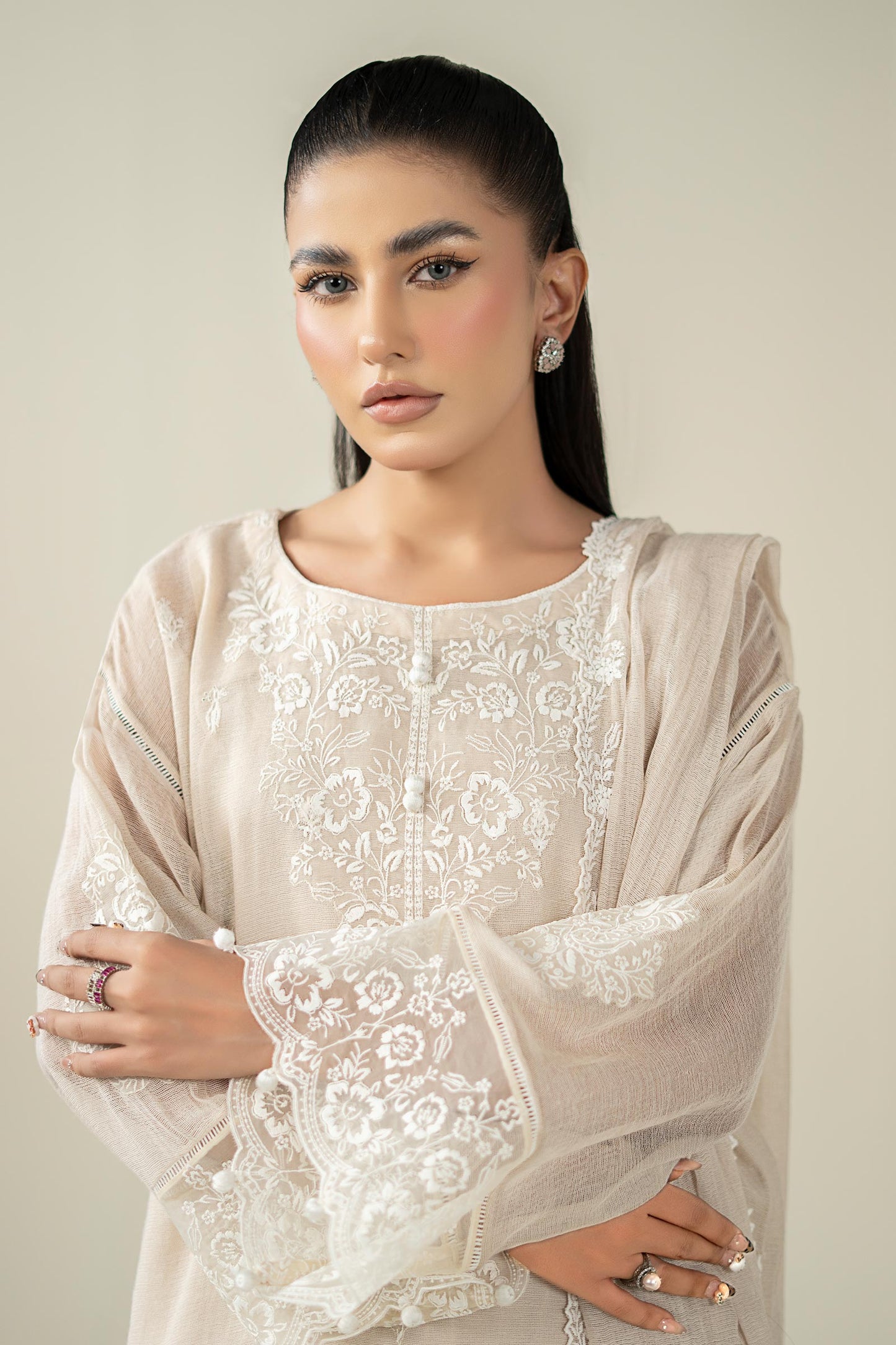 Maria B | Pre Fall Dresses | 3 Piece Embroidered Cotton Net Suit QQ - Ladies Clothes - Maria Faisal