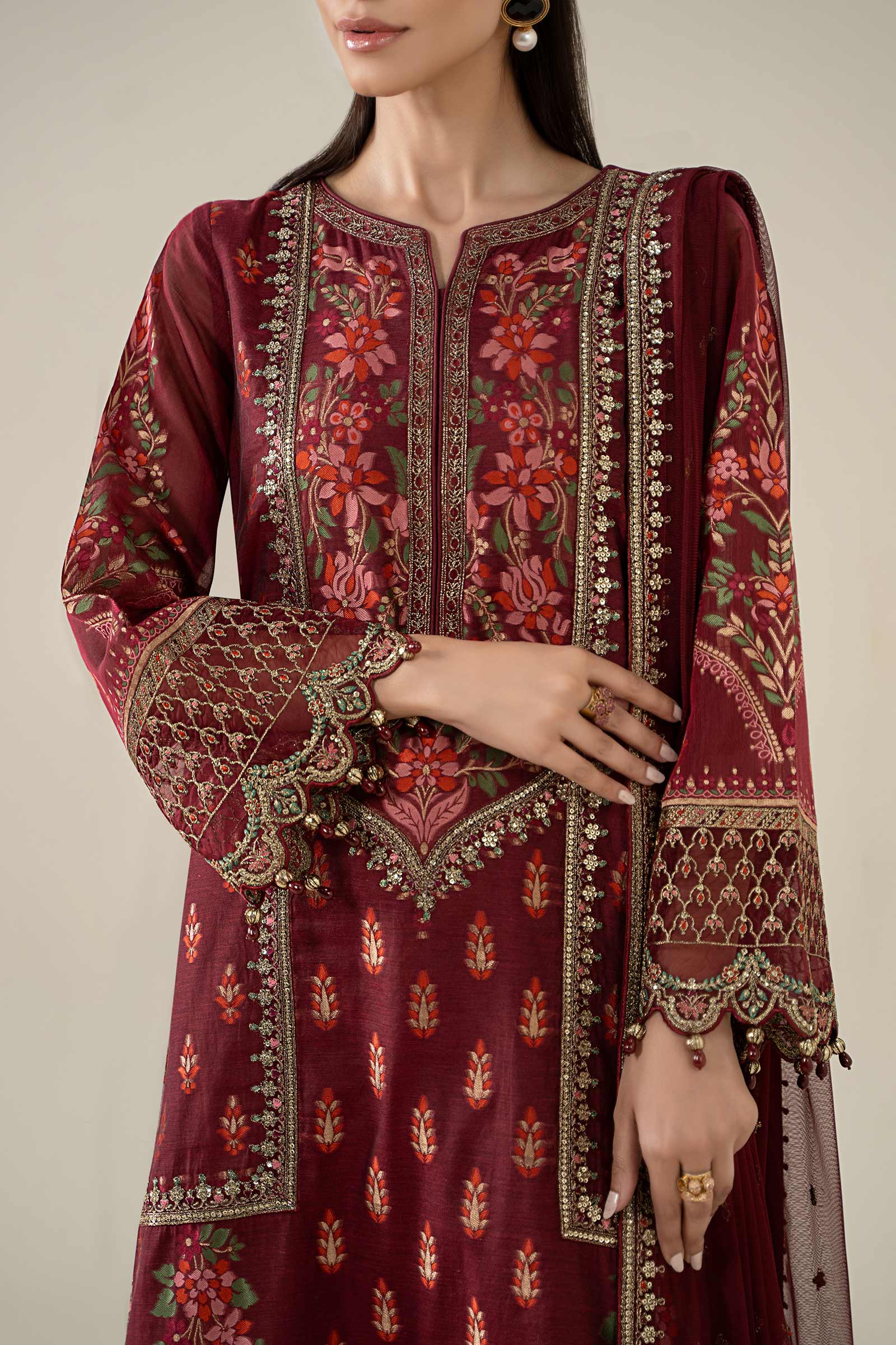 Maria B | Luxury Winter Pret 25 | DW-EA25-59-Red - Ladies Clothes - Maria Faisal