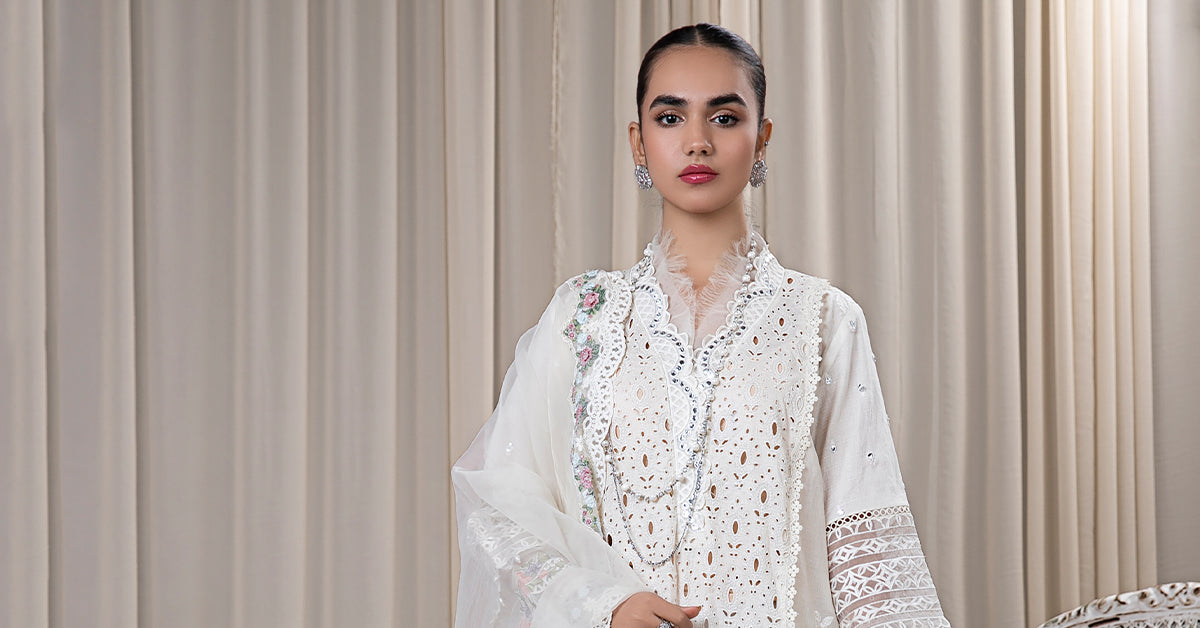 Maria B | Eid Collection 2026 | Dw-Ef24-30R1 White - Luxury Dress - available at Maria Faisal in UK and USA.