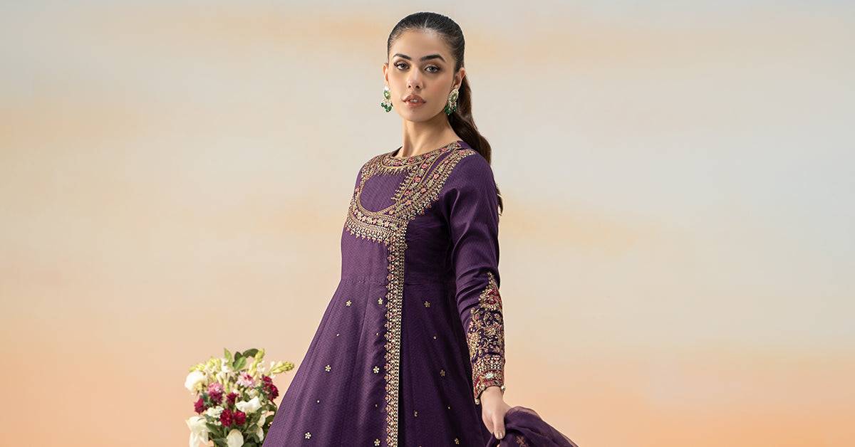 Maira B | Ready to Wear | DW-EF25-40 Purple by Maria Faisal - Registered Vendor of : Maria B - type : Wedding Dress - 100% original wedding dresses