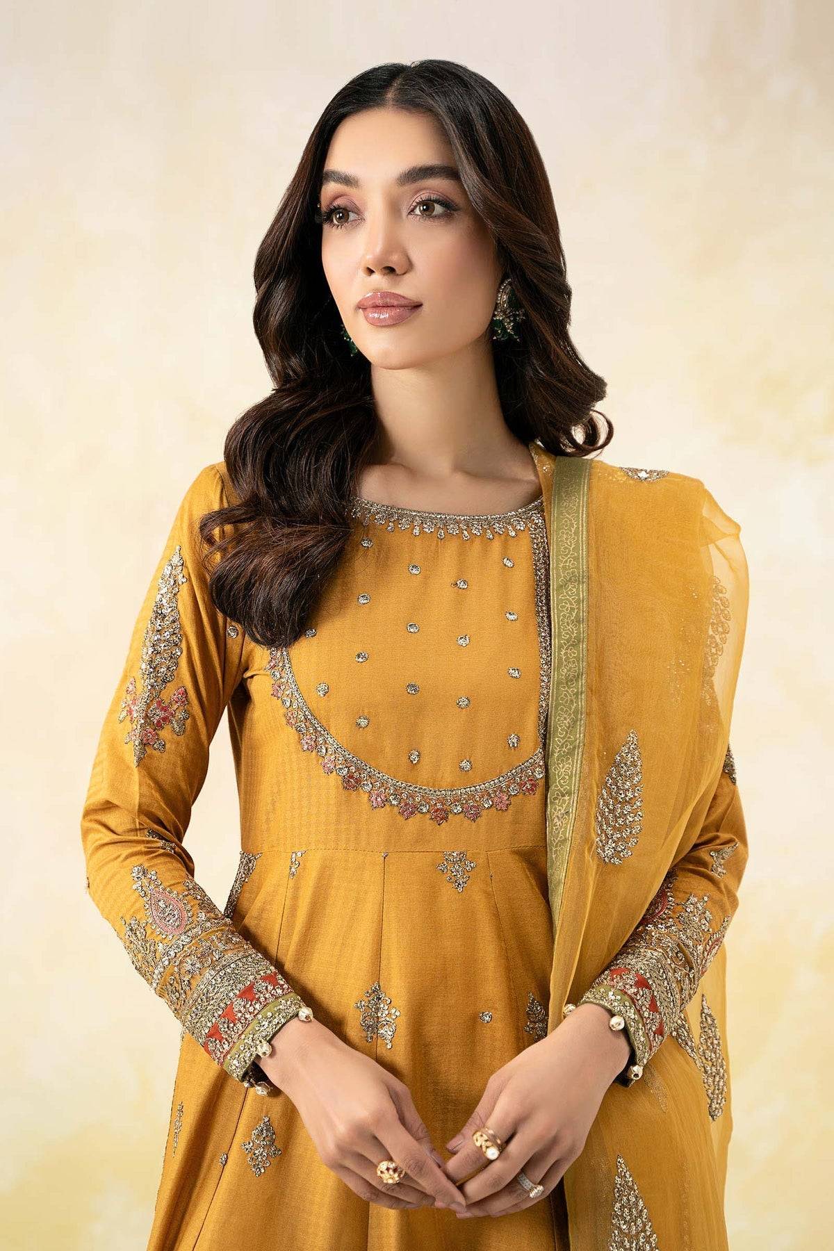 Maria B | Formal Wears | DW-EF25-68 Mustard by Maria Faisal - Registered Vendor of : Maria B - type : Ladies Clothes - 100% original wedding dresses