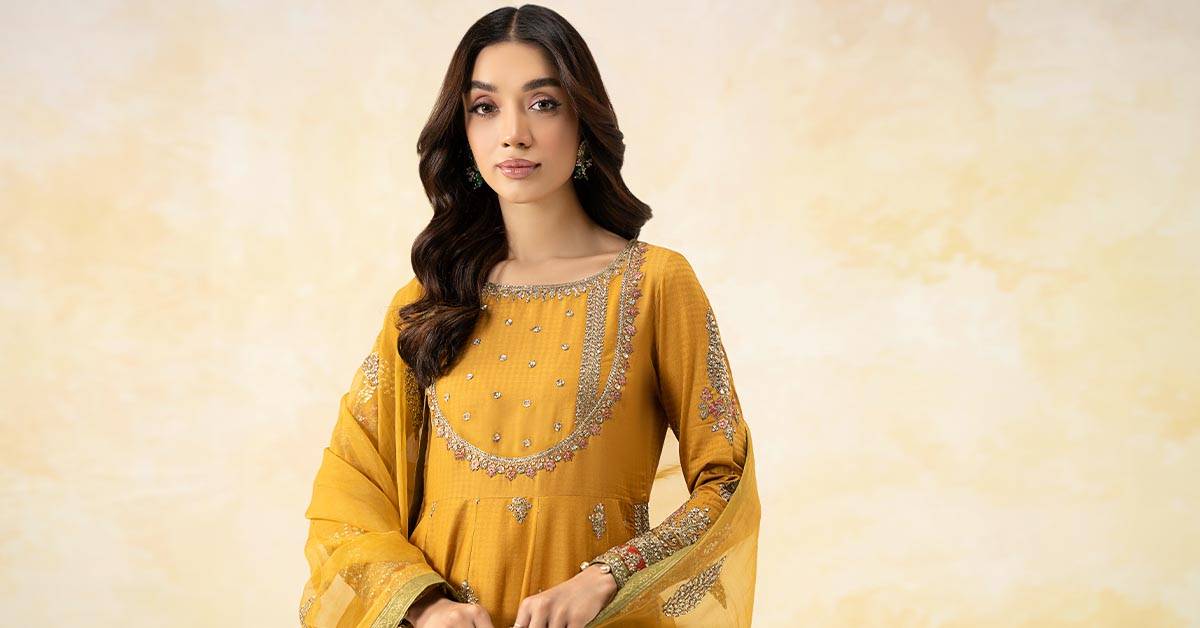 Maira B | Ready to Wear | DW-EF25-68 Mustard by Maria Faisal - Registered Vendor of : Maria B - type : Wedding Dress - 100% original wedding dresses
