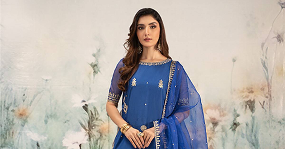 Maira B | Ready to Wear | DW-EF25-102 Blue by Maria Faisal - Registered Vendor of : Maria B - type : Wedding Dress - 100% original wedding dresses