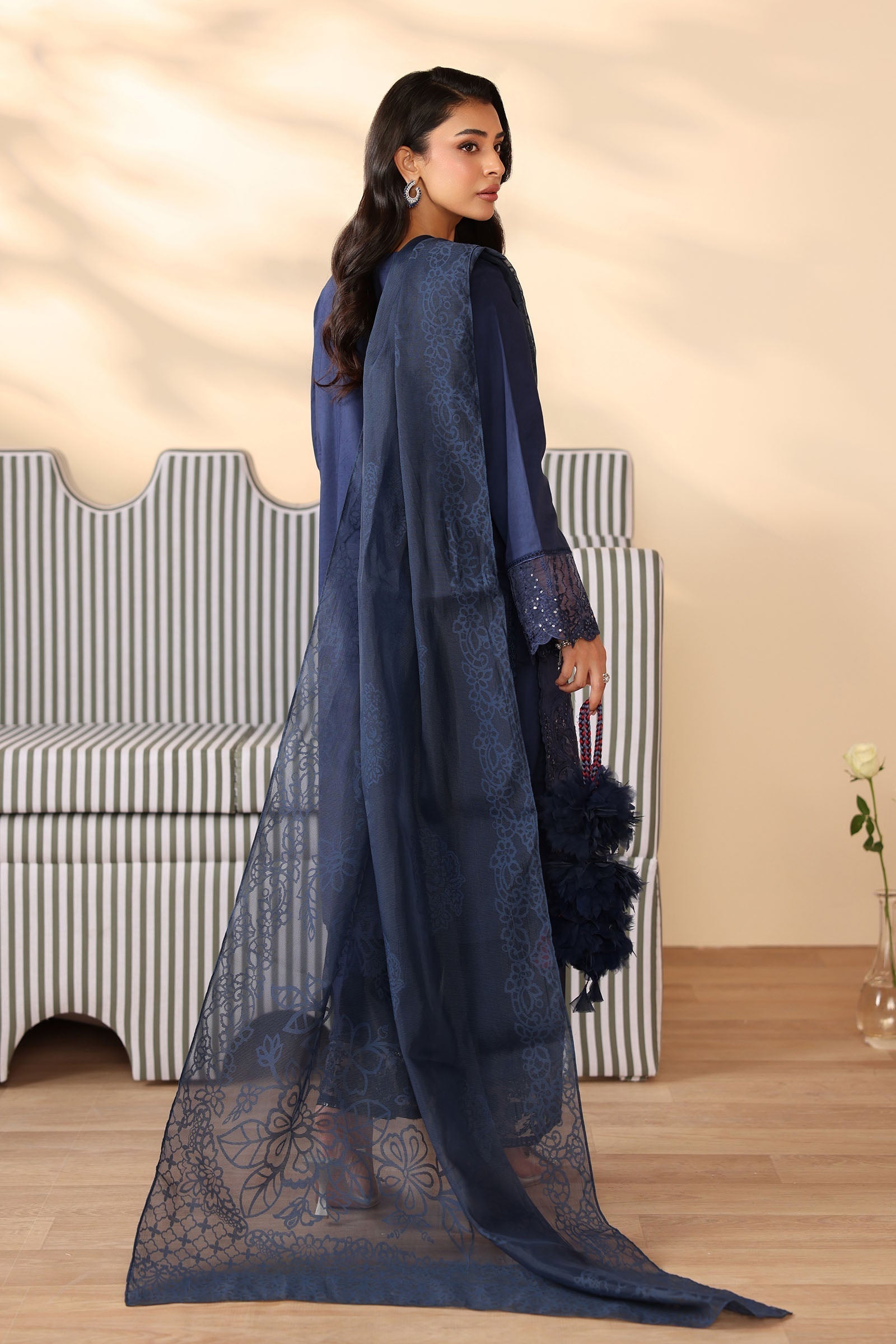 Maria B | Luxury Winter Pret 25 | DW-PF25-07-Blu - Ladies Clothes - Maria Faisal