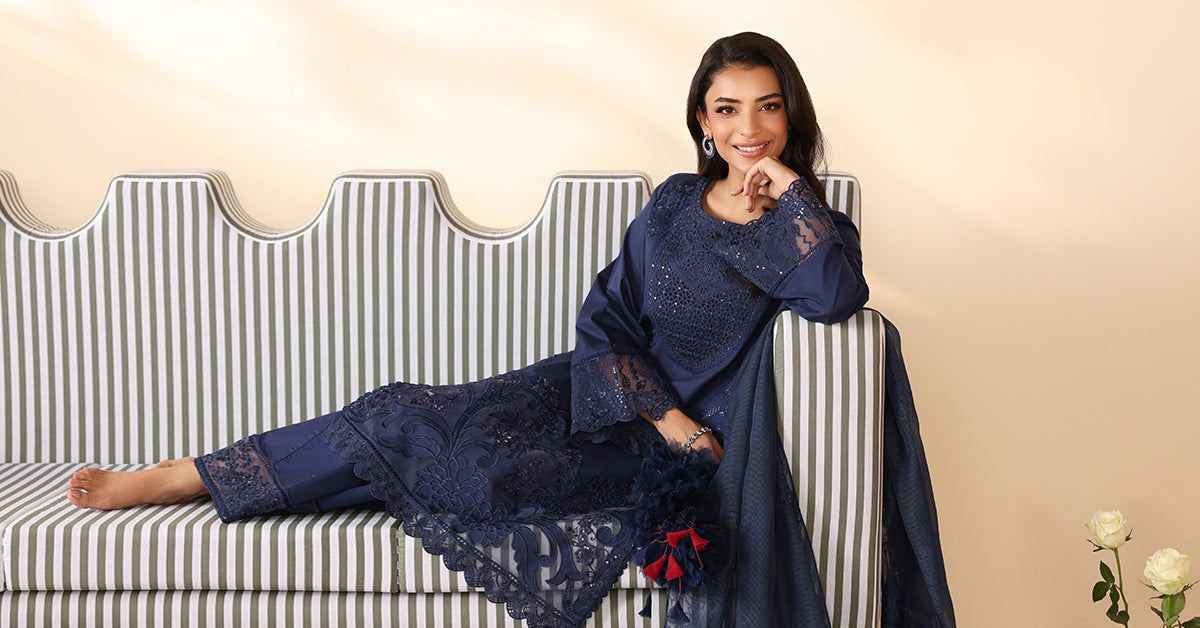 Maria B | Luxury Winter Pret 25 | DW-PF25-07-Blu - Ladies Clothes - Maria Faisal