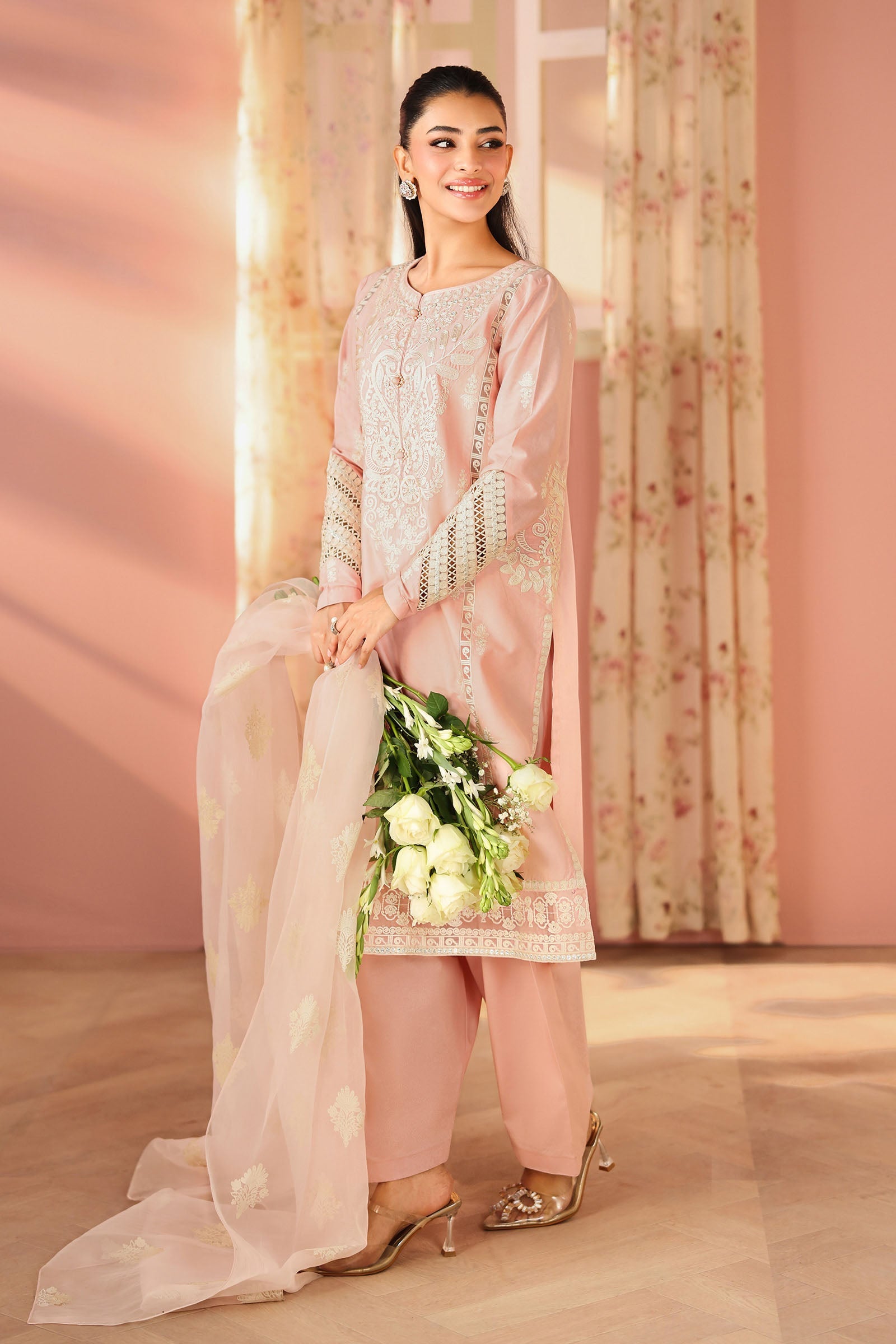 Maria B | Pre Fall Dresses | 3 Piece Embroidered Dobby Suit DD - Ladies Clothes - Maria Faisal