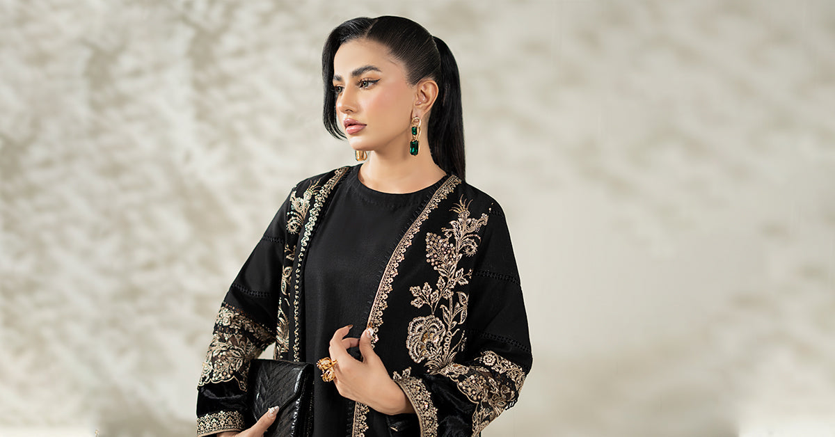 Maria B | Luxury Winter Pret 25 | DW-W25-43-Black - Ladies Clothes - Maria Faisal