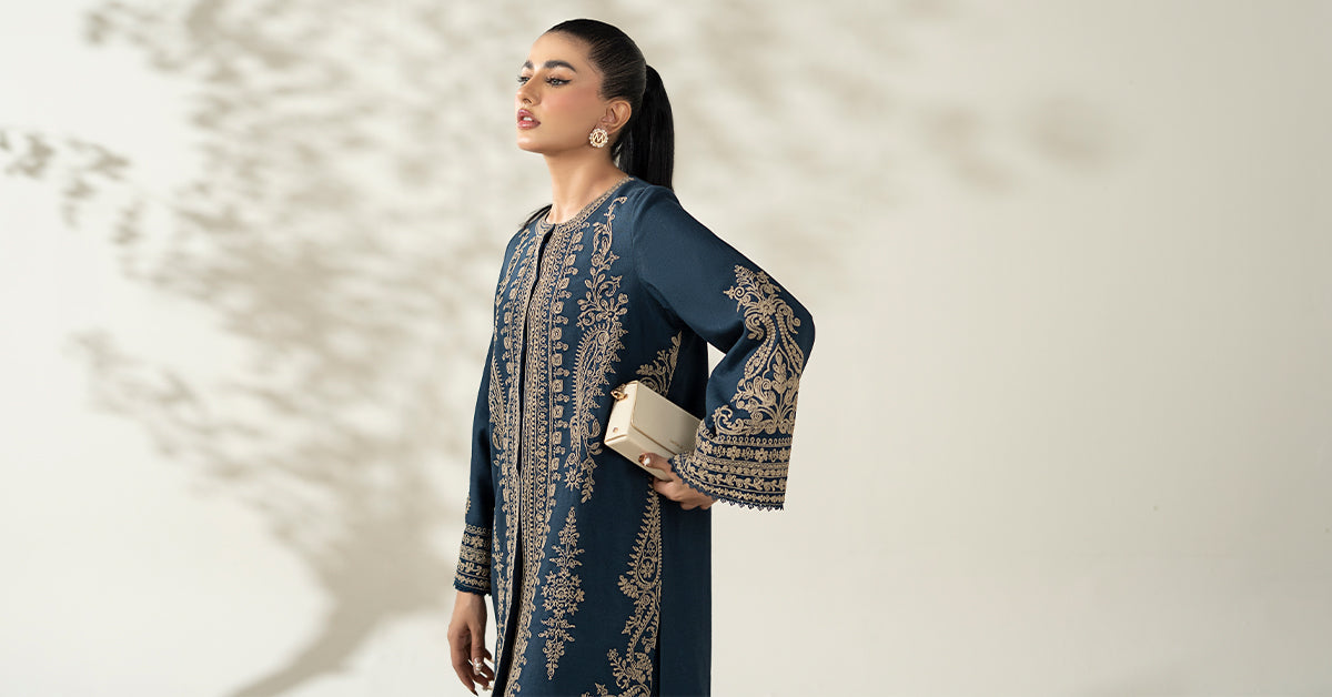 Maria B | Luxury Winter Pret 25 | DW-W25-58-Blue - Ladies Clothes - Maria Faisal