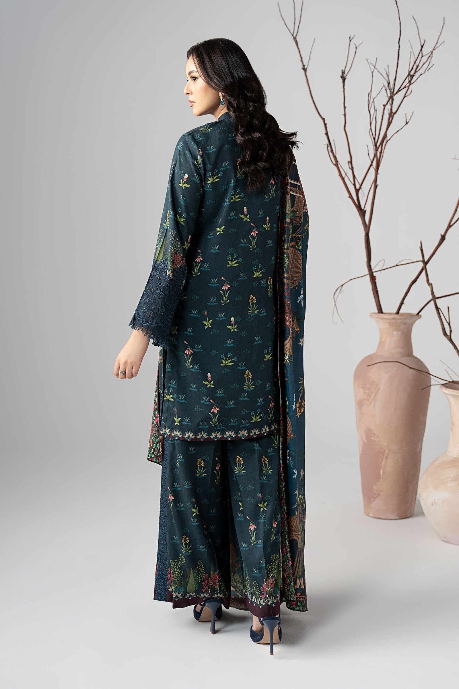 Maria B | Pre Fall Dresses | 3 Piece Embroidered Linen Suit ZE - Ladies Clothes - Maria Faisal