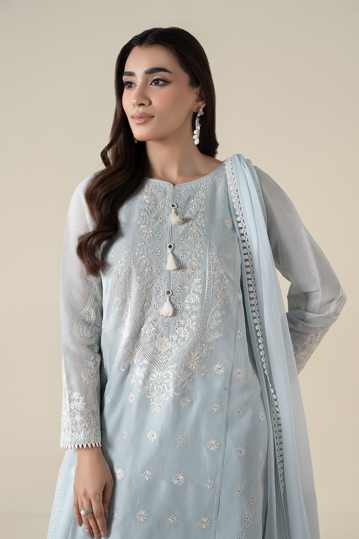 Maria B | Pre Fall Dresses | 3 Piece Embroidered Paper Cotton Suit GG - Ladies Clothes - Maria Faisal
