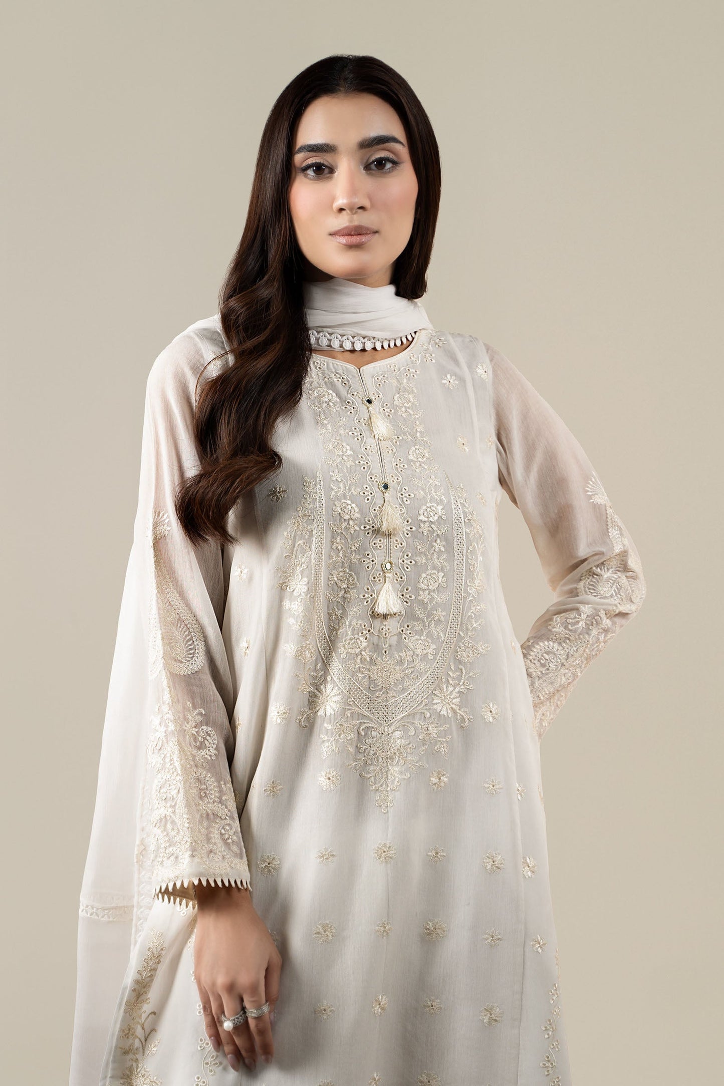 Maria B | Pre Fall Dresses | 3 Piece Embroidered Paper Cotton Suit AA - Ladies Clothes - Maria Faisal