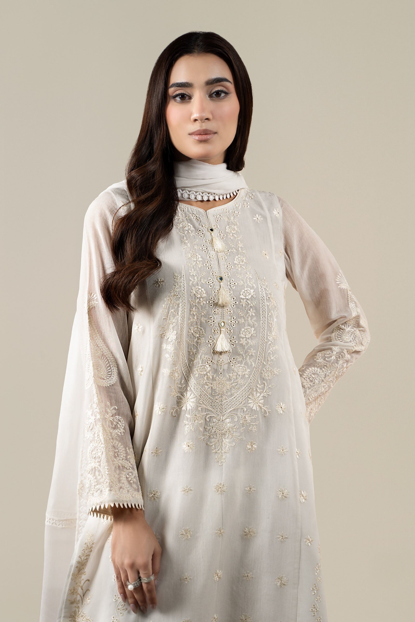 Maria B | Pre Fall Dresses | 3 Piece Embroidered Paper Cotton Suit AA - Ladies Clothes - Maria Faisal