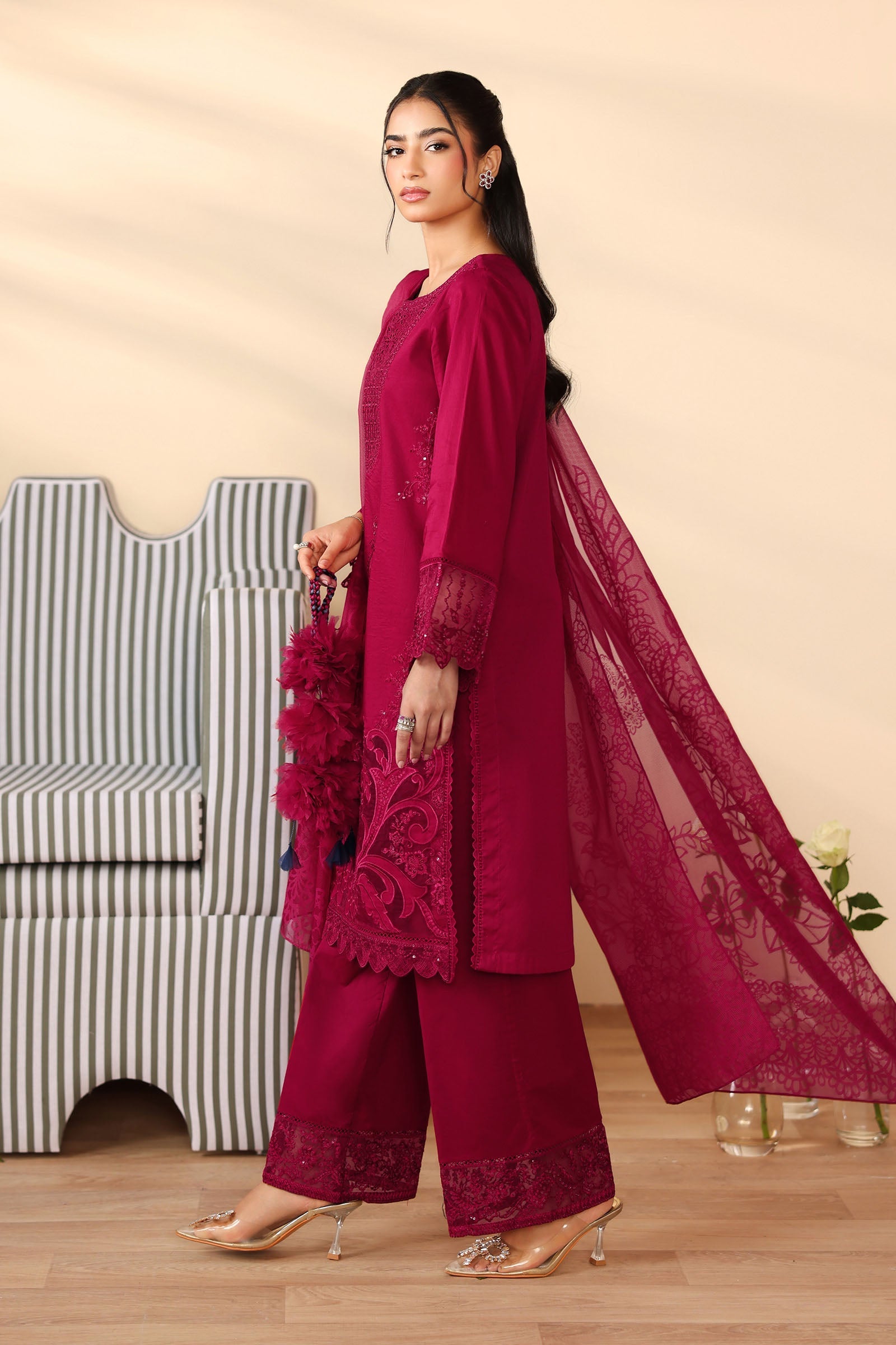 Maria B | Luxury Winter Pret 25 | DW-PF25-07-Maroon - Ladies Clothes - Maria Faisal