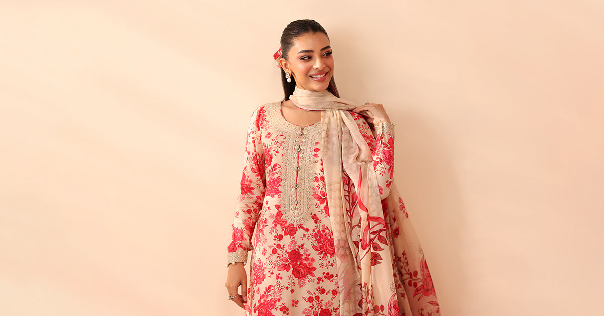 Maria B | Luxury Winter Pret 25 | DW-PF25-63-Pink - Ladies Clothes - Maria Faisal