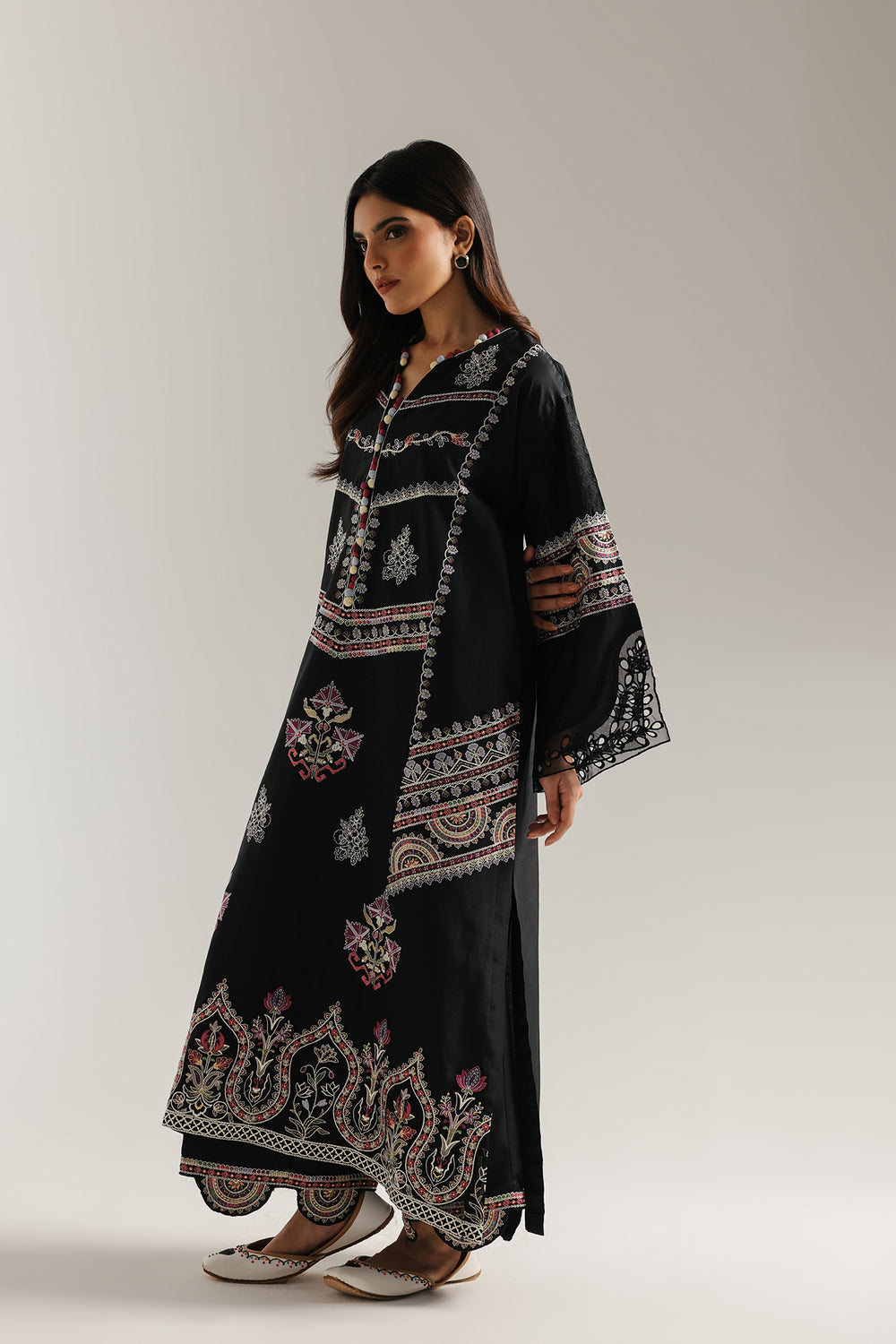 embroidered dress ethnic Ethnic Printed & Embroidered Flared Maxi Dress main image 1