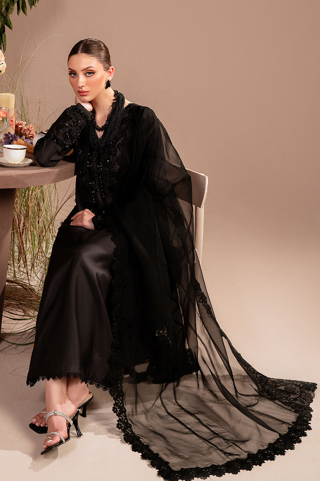 Black Silk and Chiffon Suit | Vanya BG-04