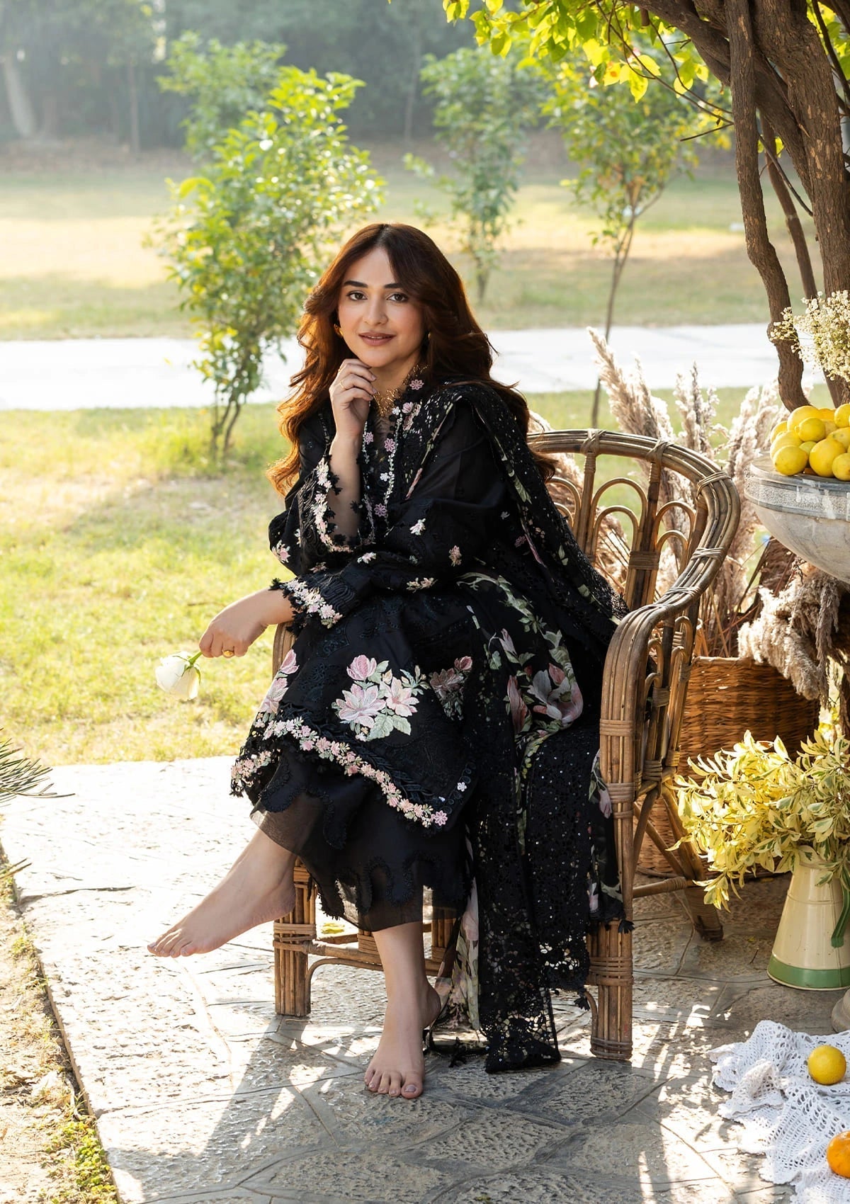 Elaf Premium | Luxury Lawn 26 | ELY-2B MIDNIGHT BLOSSOM - Luxury Dress - available at Maria Faisal in UK and USA.