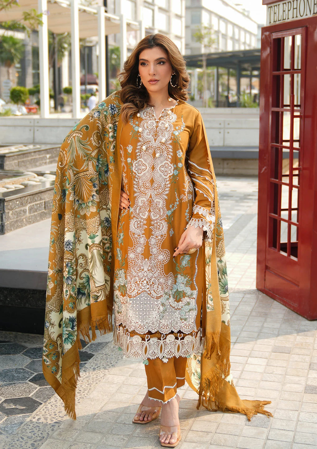 Elaf Premium | Winter Pashmina Shawl Collection | EPW-3A Sunkissed Meadows - Designer Dress with Intricate embroidery and embellishments. Shop elegent wedding dress at Maria Faisal.