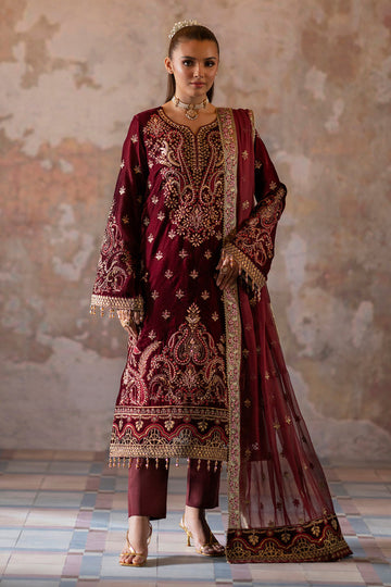 Emaan Adeel | Saanjh Velvet Collection 24 | Tara - Designer Dress with Intricate embroidery and embellishments. Shop elegent wedding dress at Maria Faisal.