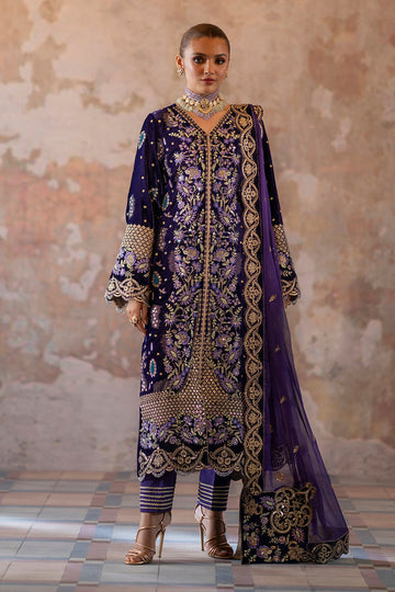 Emaan Adeel | Saanjh Velvet Collection 24 | Aroosh - Designer Dress with Intricate embroidery and embellishments. Shop elegent wedding dress at Maria Faisal.