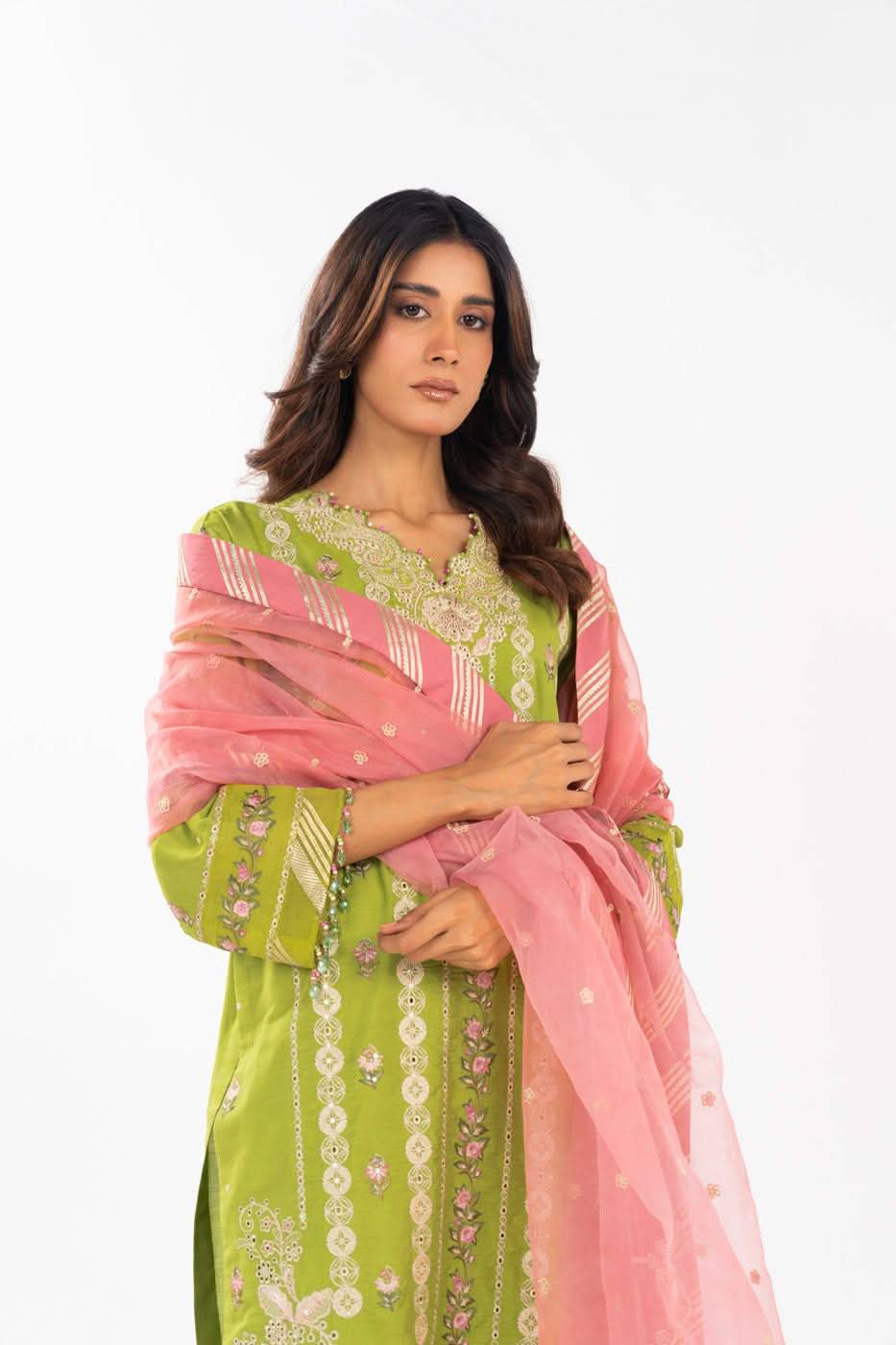 AlKaram | Festive Summer 25 | FC-12E-25-Lime Green by Maria Faisal - Registered Vendor of : Alkaram - type : Ladies Clothes - 100% original wedding dresses