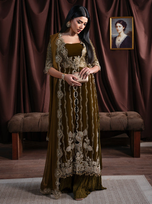 Faiza Faisal | Solene Luxury Velvets | EVANIA - Formal Dress - available at Maria Faisal in UK and USA.