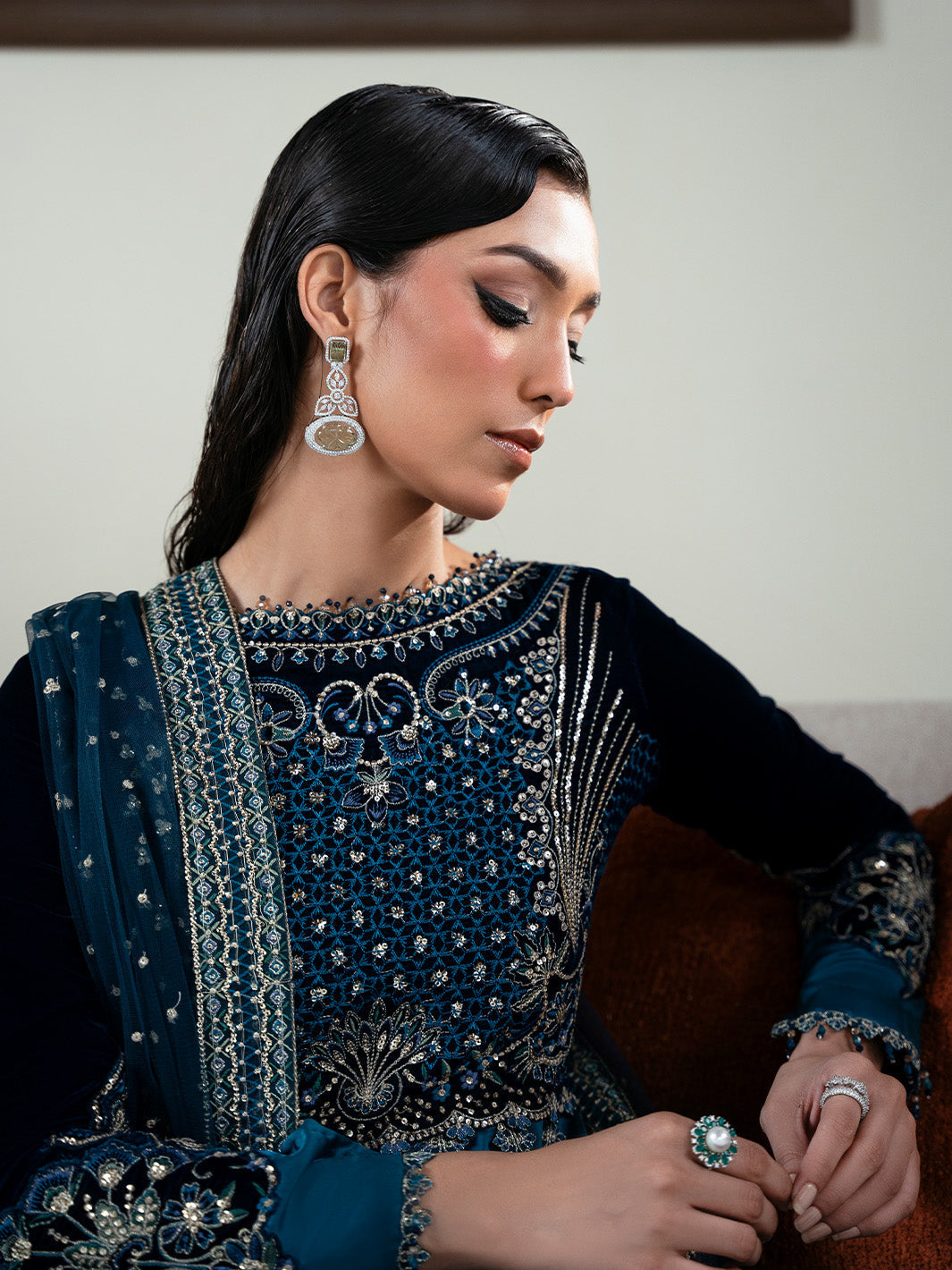 Faiza Faisal | Solene Luxury Velvets | CELESTINE - Formal Dress - available at Maria Faisal in UK and USA.