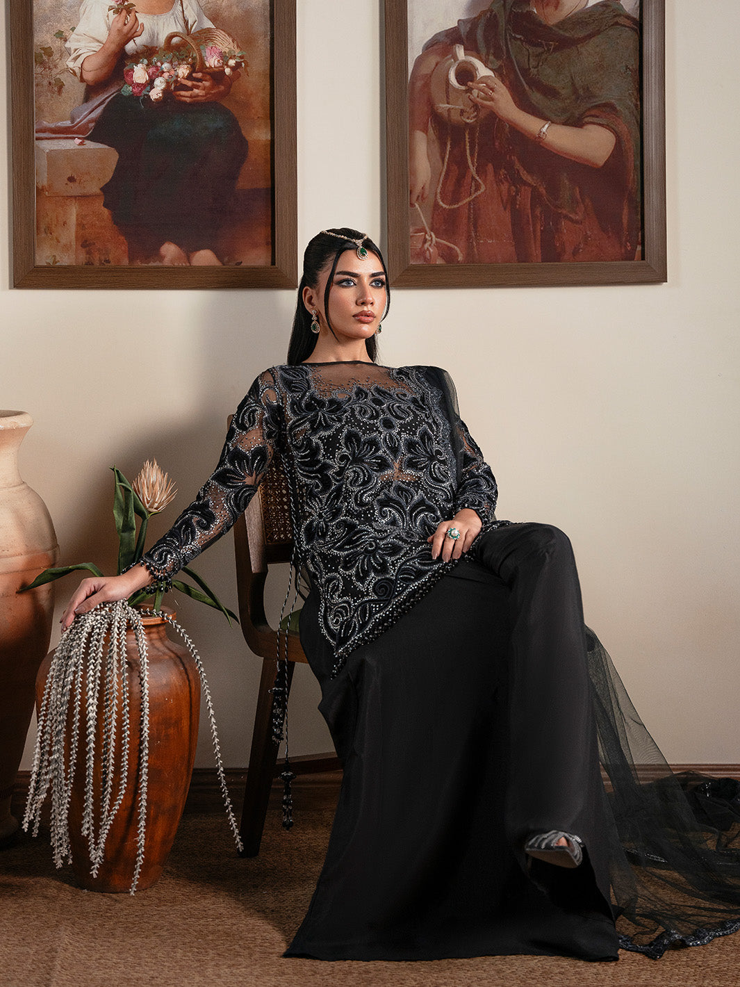 Faiza Faisal | Solene Luxury Velvets | NOIR - Formal Dress - available at Maria Faisal in UK and USA.