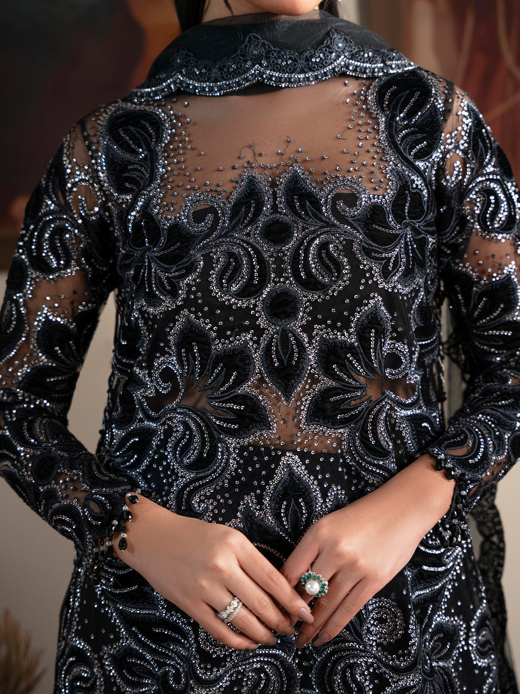 Faiza Faisal | Solene Luxury Velvets | NOIR - Formal Dress - available at Maria Faisal in UK and USA.
