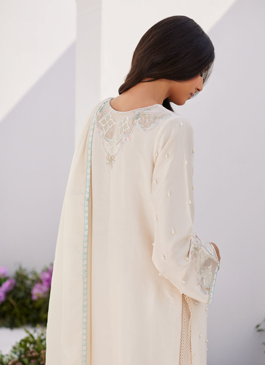 Farah Talib Aziz | Zaza Luxe Pret 24 | LYA IVORY EMBELLISHED RAW SILK SHIRT AND DUPATTA - Ladies Clothes - Maria Faisal